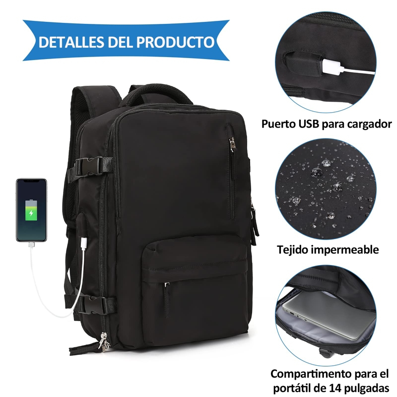 Foto 3 pulgar | Mochila De Viaje Impermeable Antirrobo Con Puerto Usb - Venta Internacional.