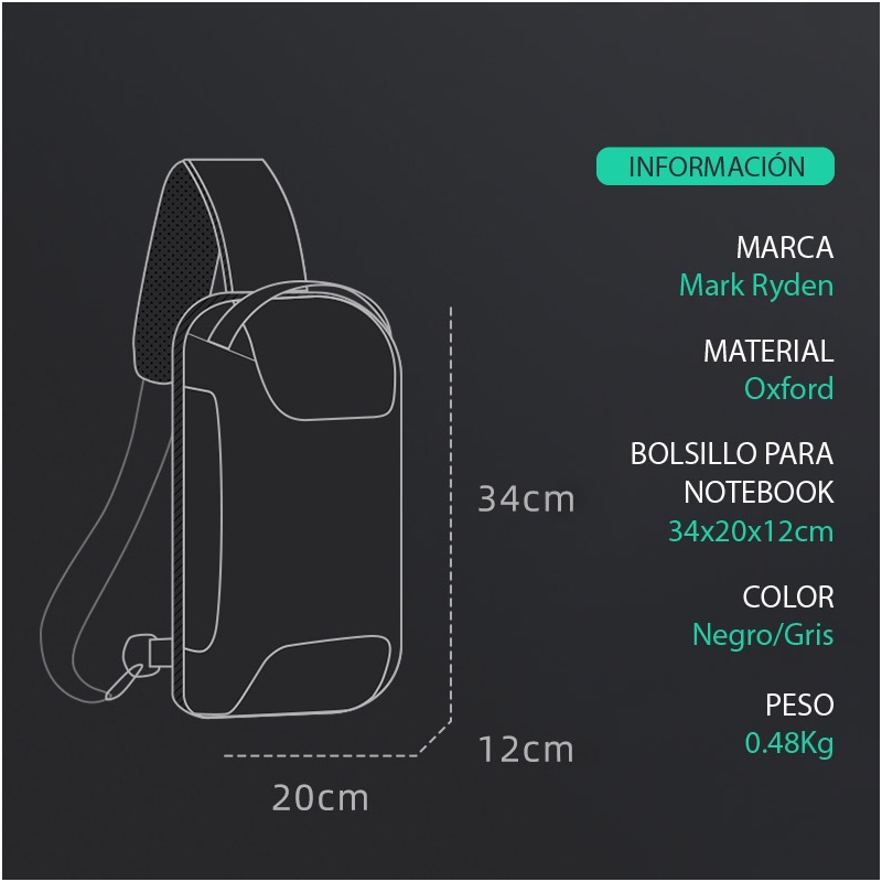 Foto 3 pulgar | Mochila Bandolera Mark Ryden Viper Con Puerto Usb - Venta Internacional.