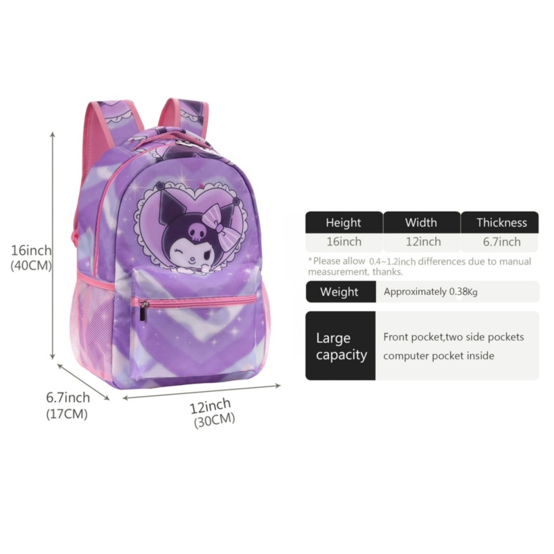 Foto 2 | Set De Mochila Y Lonchera Kuromi Para Niños, Estilo Anime - Venta Internacional.