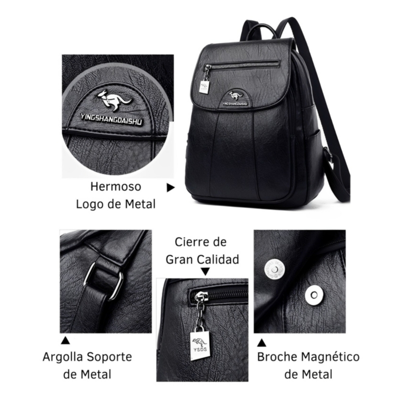 Foto 6 pulgar | Mochila De Piel Sintética De Hermoso Diseño, Tamaño Mediano - Venta Internacional.