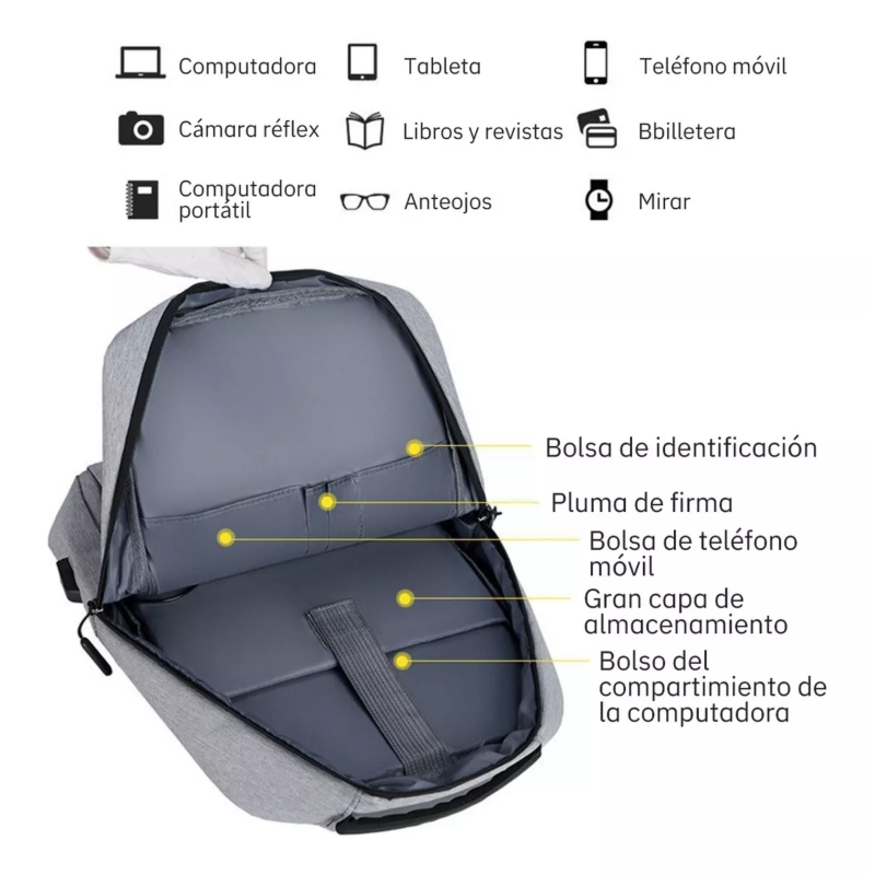 Foto 5 pulgar | Mochila Para Portátil Ejecutivo Impermeable Con Puerto Usb - Venta Internacional.