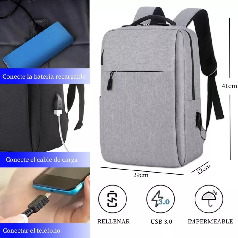 Foto 6 pulgar | Mochila Para Portátil Ejecutivo Impermeable Con Puerto Usb - Venta Internacional.