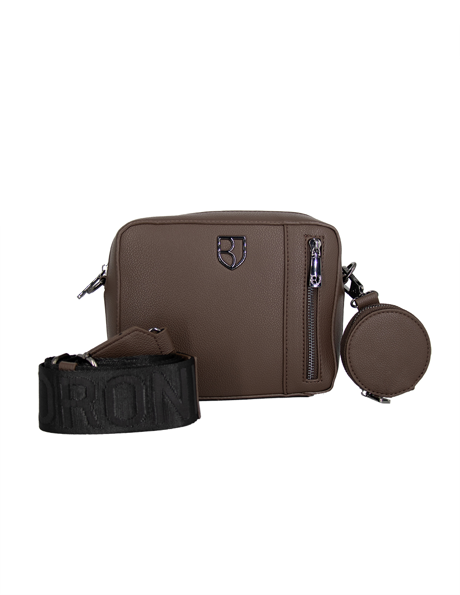 Bandolera Crossbody Boroni Café Con Correa Ajustable.