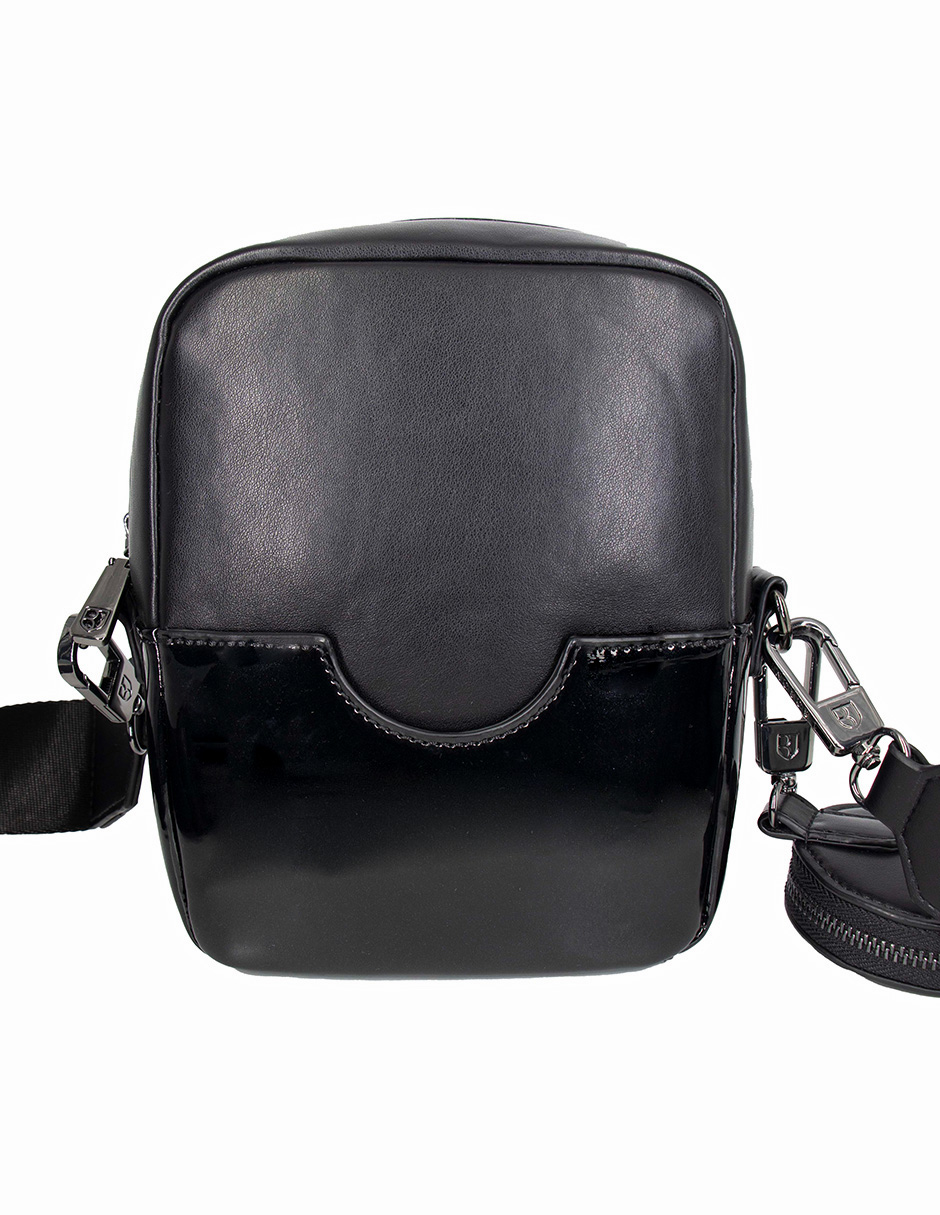 Foto 7 pulgar | Bandolera Crossbody Boroni Negro/charol Con Correa Ajustable.