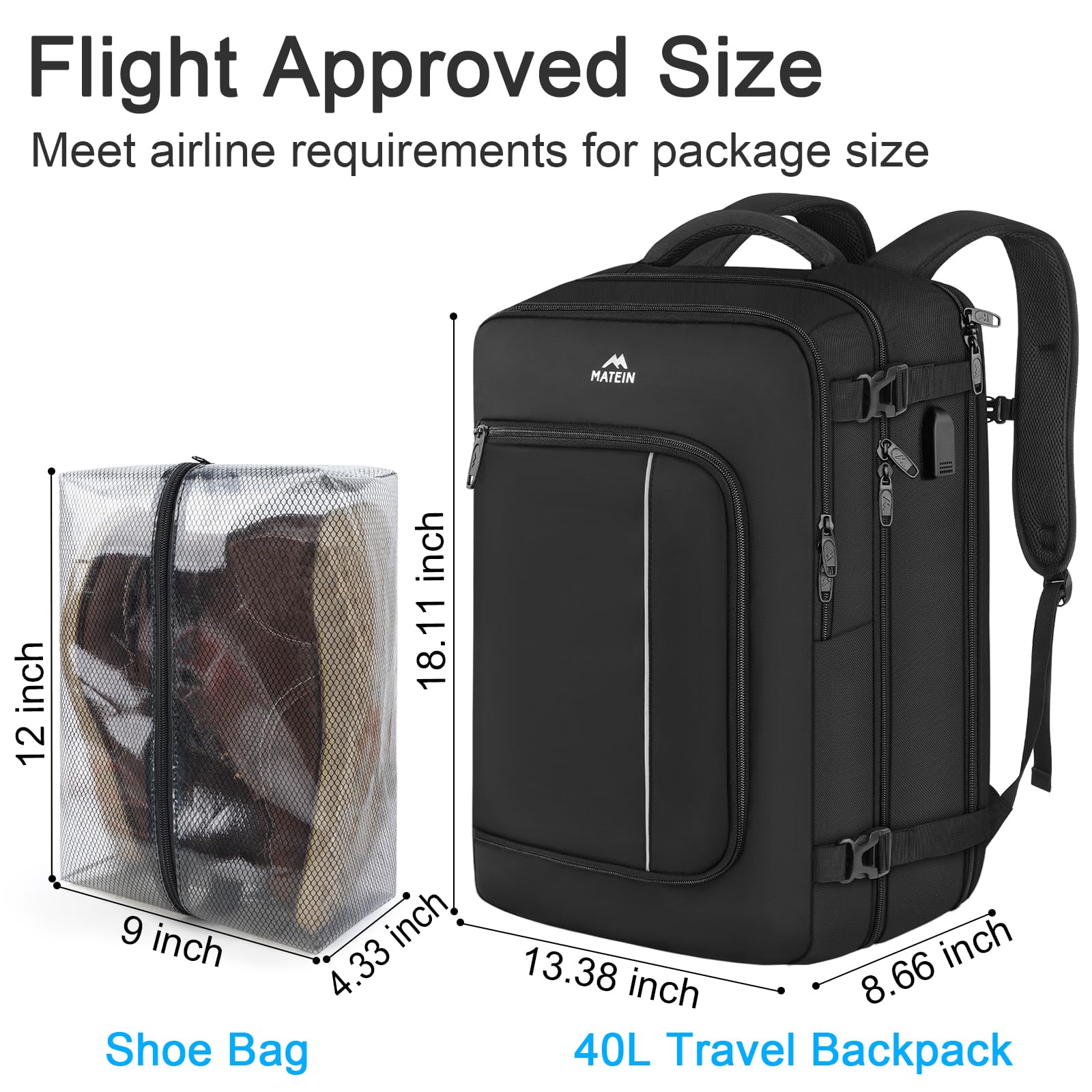 Foto 3 pulgar | Mochila Matein Carry On De 40 Litros con Puerto De Carga Usb Para Hombre - Venta Internacional