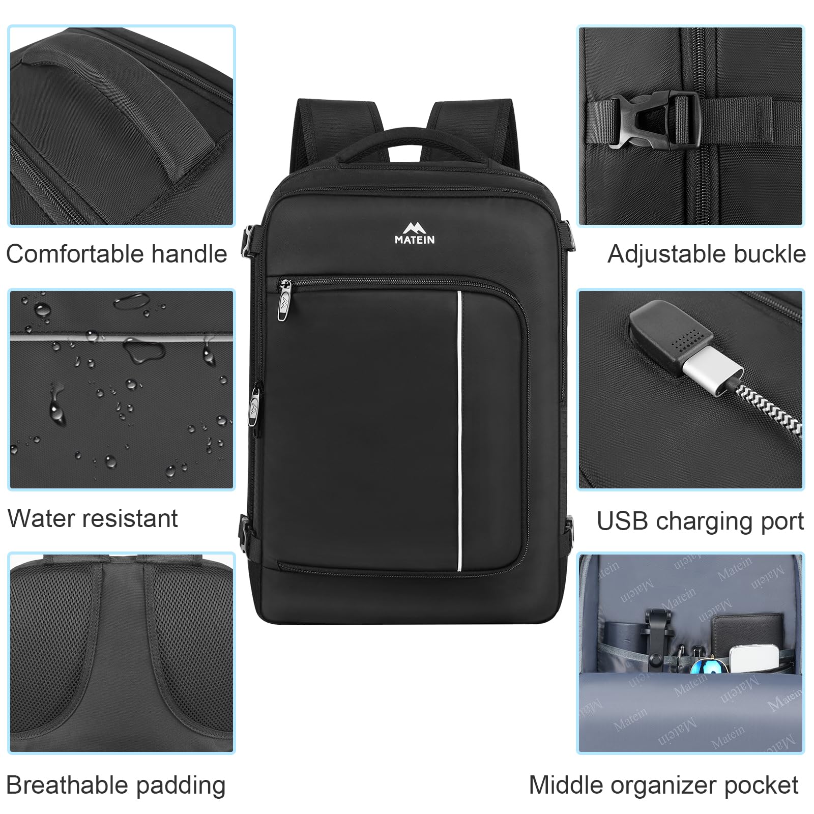 Foto 5 | Mochila Matein Carry On De 40 Litros con Puerto De Carga Usb Para Hombre - Venta Internacional