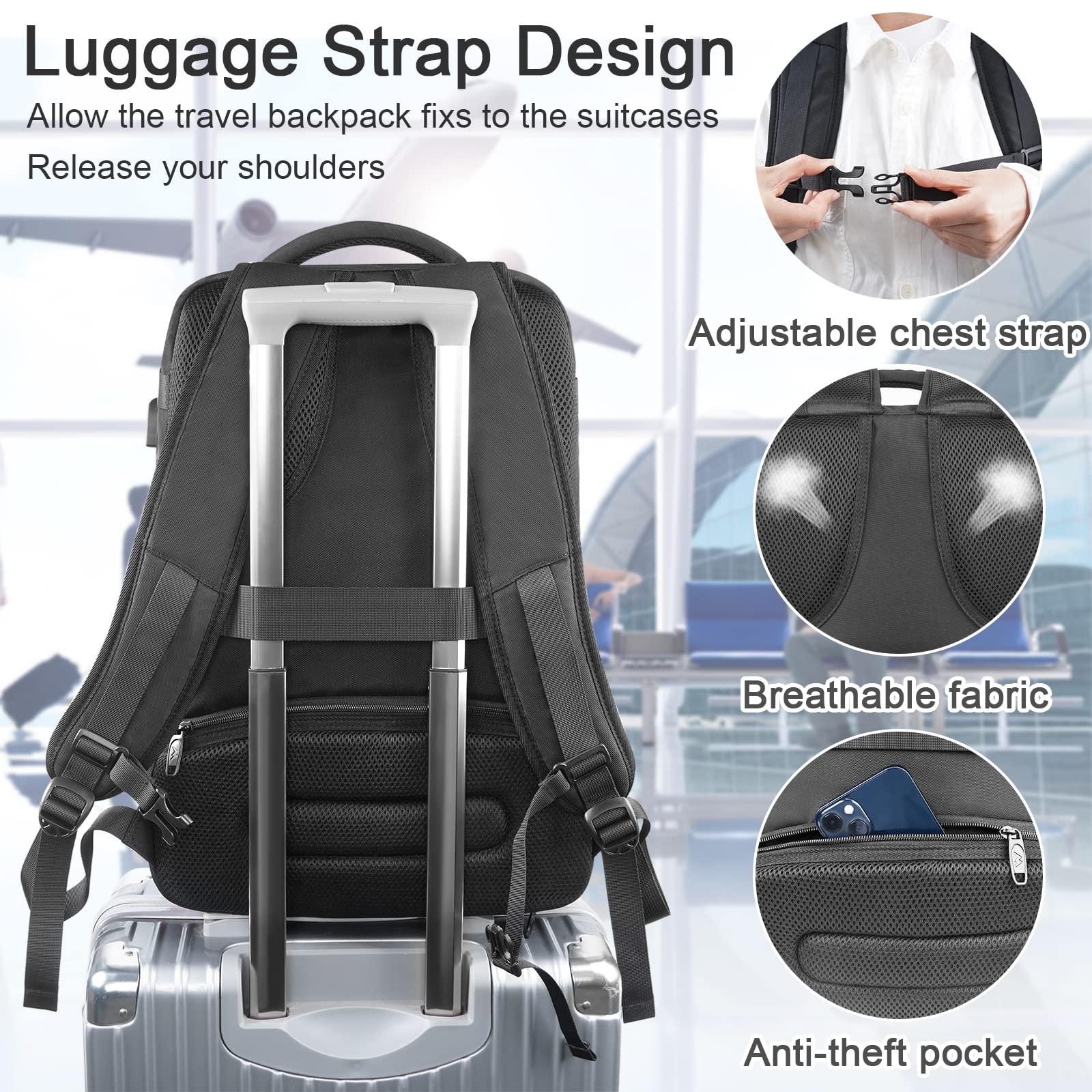 Foto 7 pulgar | Mochila Matein Carry On De 40 Litros con Puerto De Carga Usb Para Hombre - Venta Internacional
