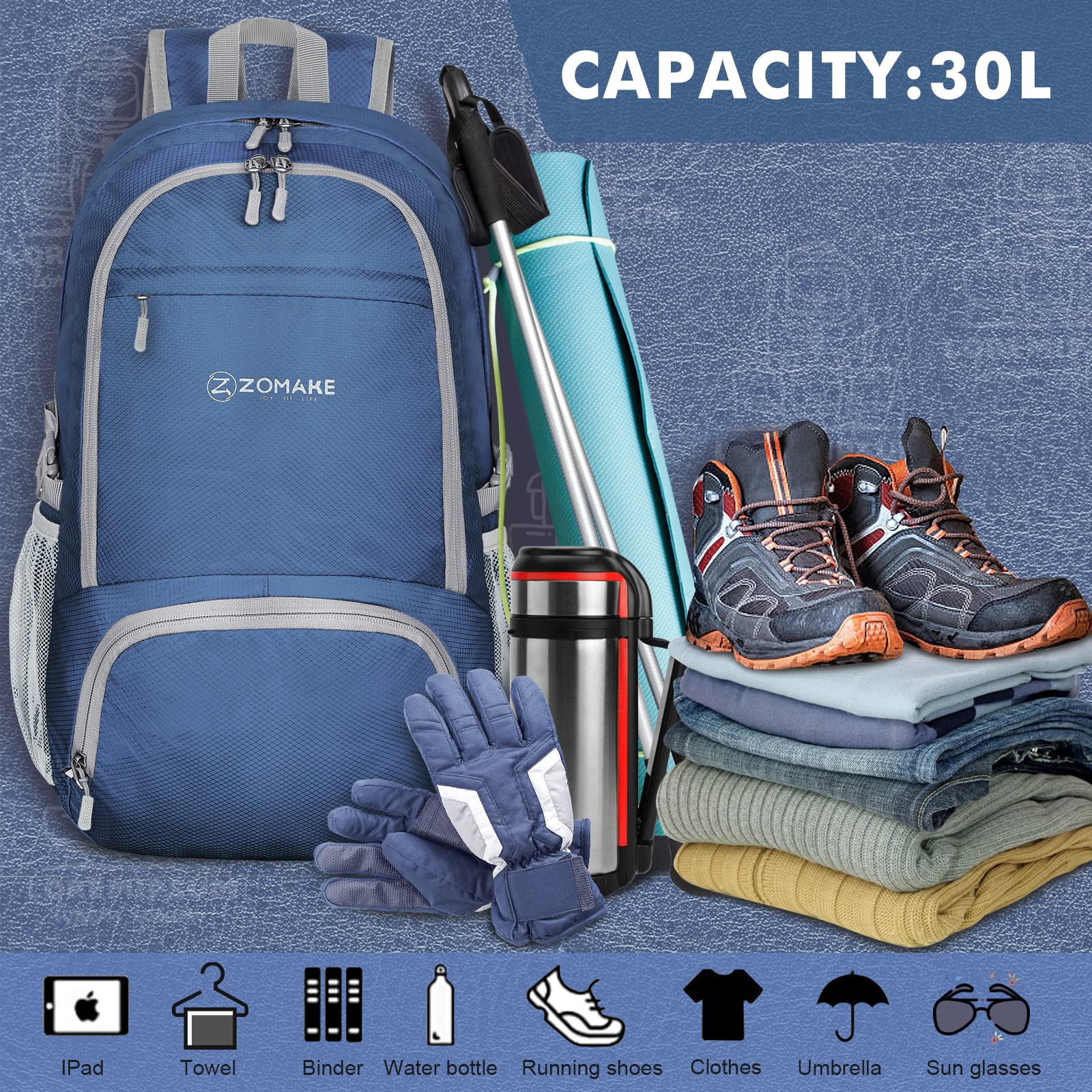 Foto 4 pulgar | Mochila Zomake Ligera Plegable 30 L Resistente Al Agua - Venta Internacional