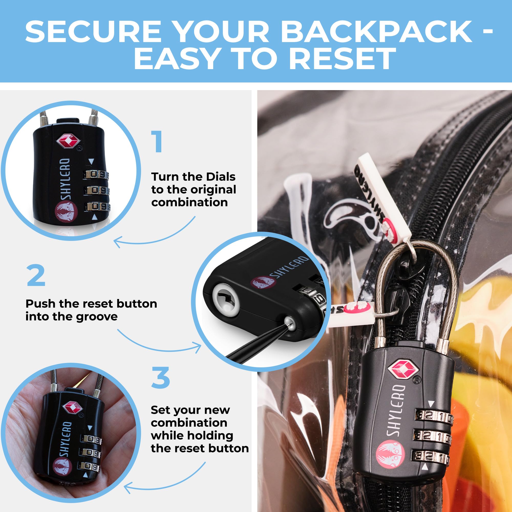 Foto 3 pulgar | Mochila Shylero Clear X-large 32l con Cierre TSA Negra - Venta Internacional