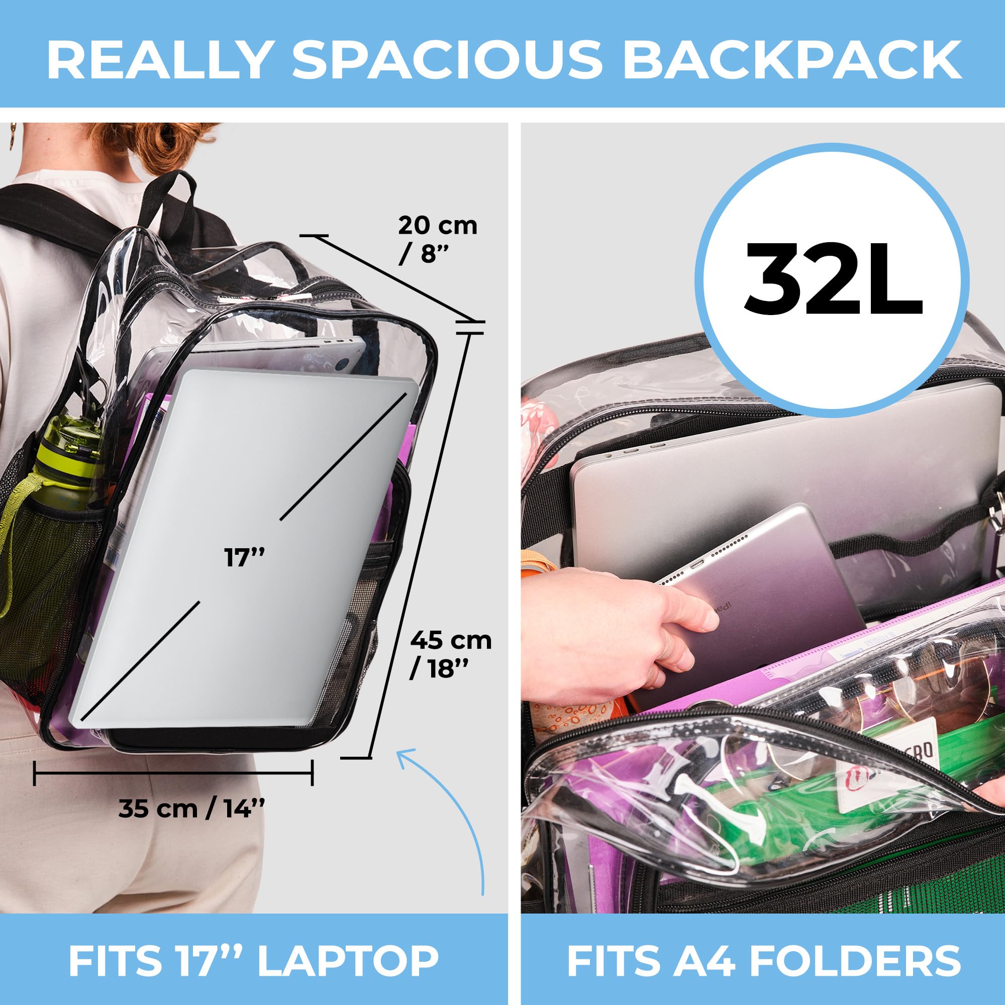 Foto 5 pulgar | Mochila Shylero Clear X-large 32l con Cierre TSA Negra - Venta Internacional