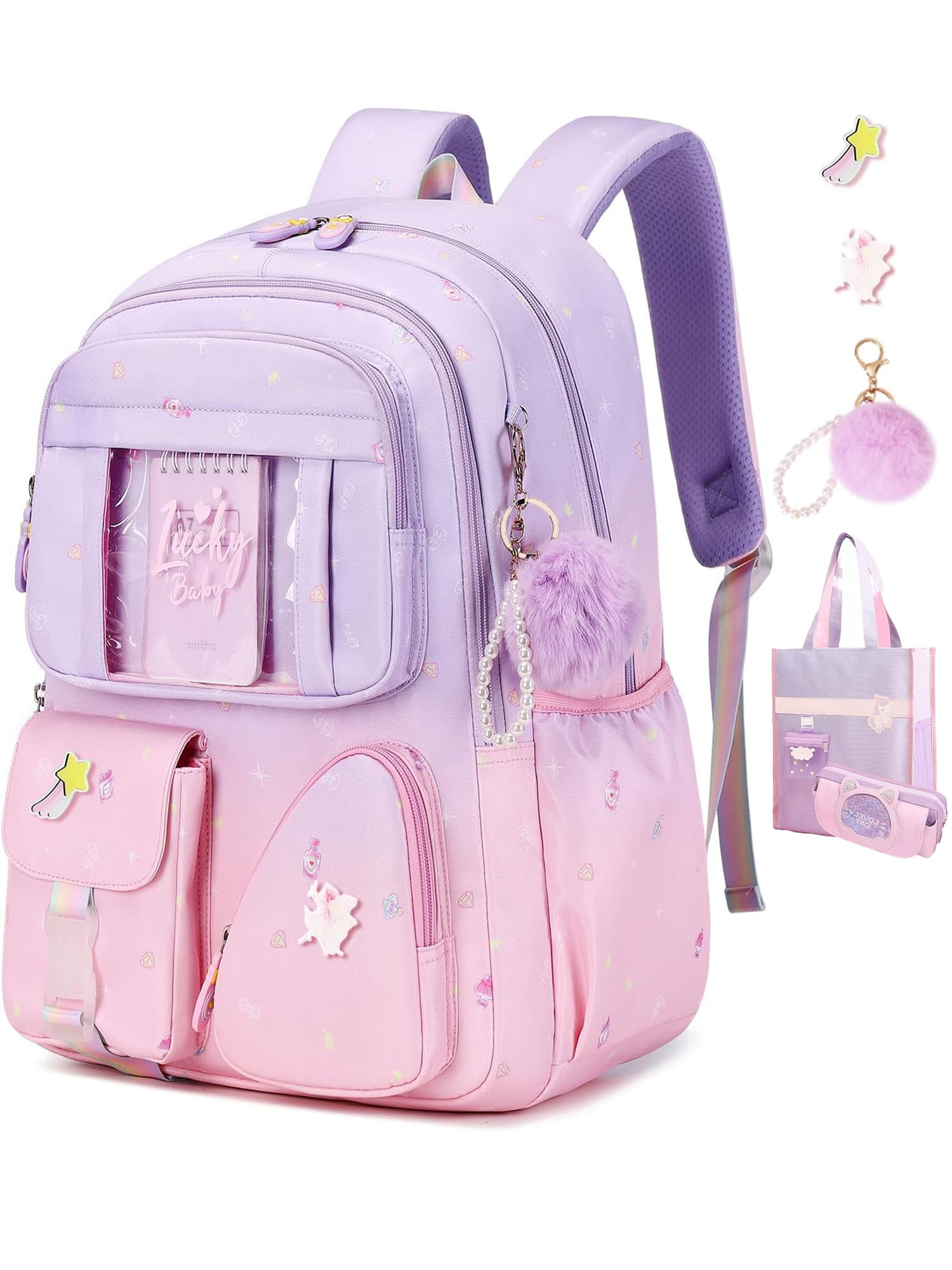 Foto 1 | Set de Mochilas Escolares Ficcug Morada 3 Unidades - Venta Internacional