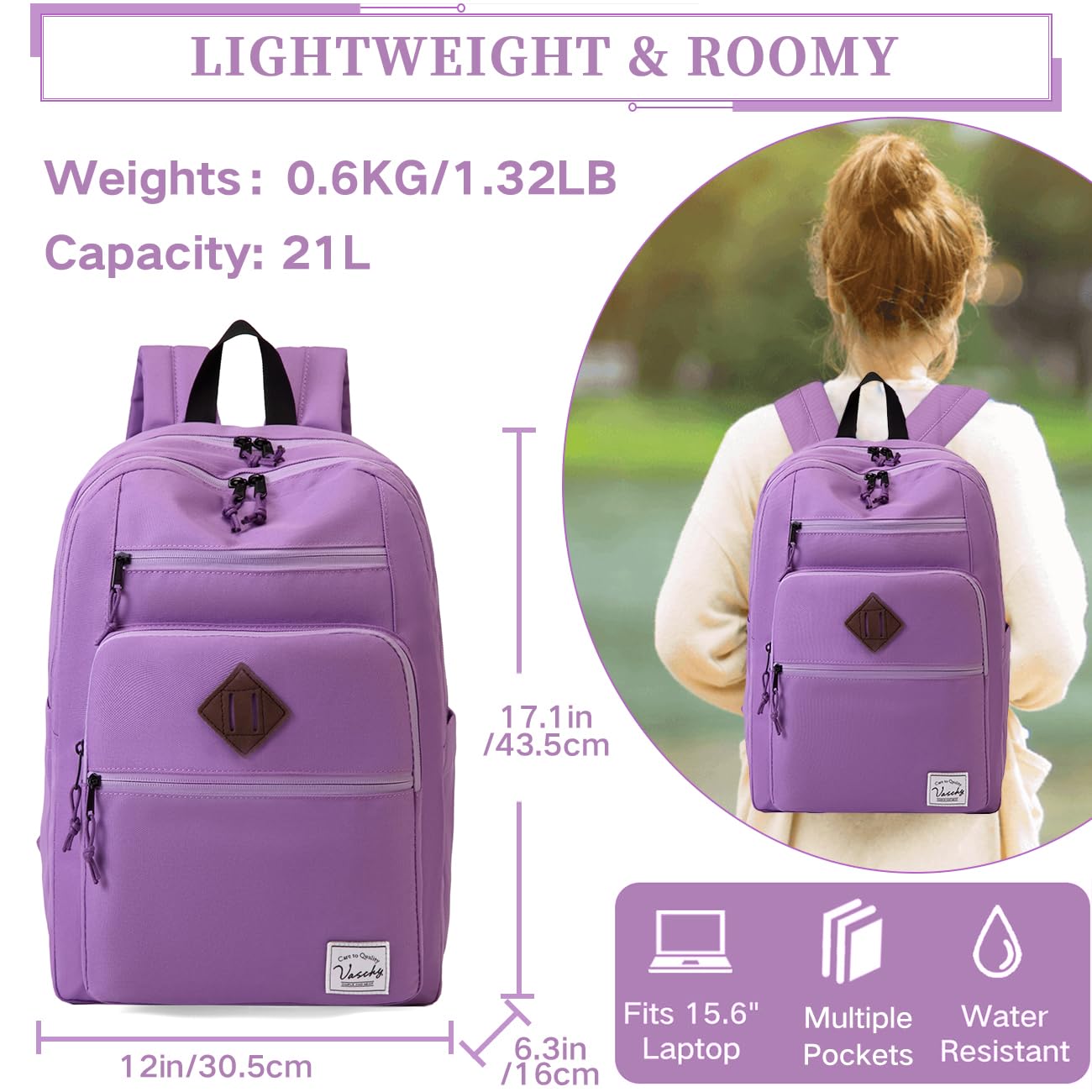 Foto 4 pulgar | Mochila Vaschy School Grande 21 l Morada Unisex - Venta Internacional