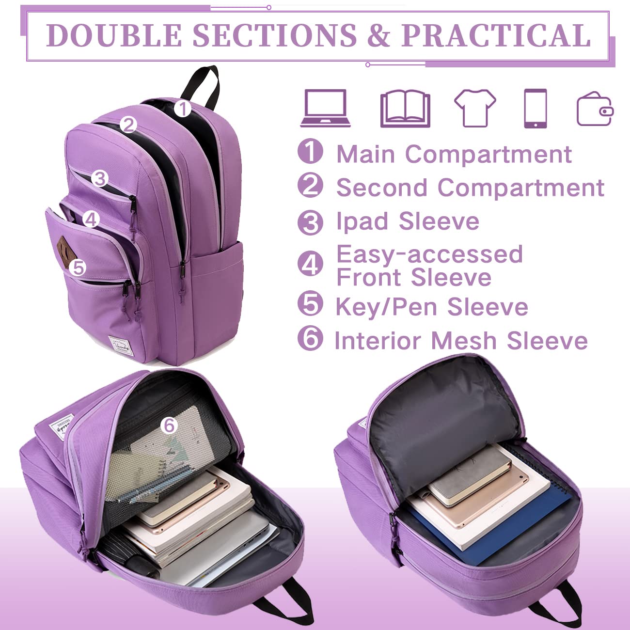 Foto 6 pulgar | Mochila Vaschy School Grande 21 l Morada Unisex - Venta Internacional