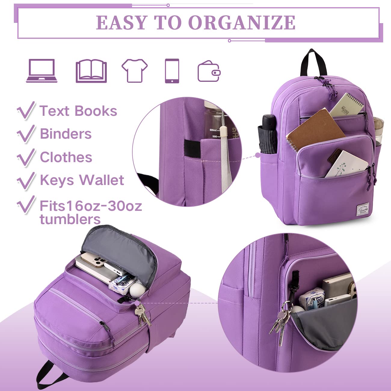 Foto 7 pulgar | Mochila Vaschy School Grande 21 l Morada Unisex - Venta Internacional