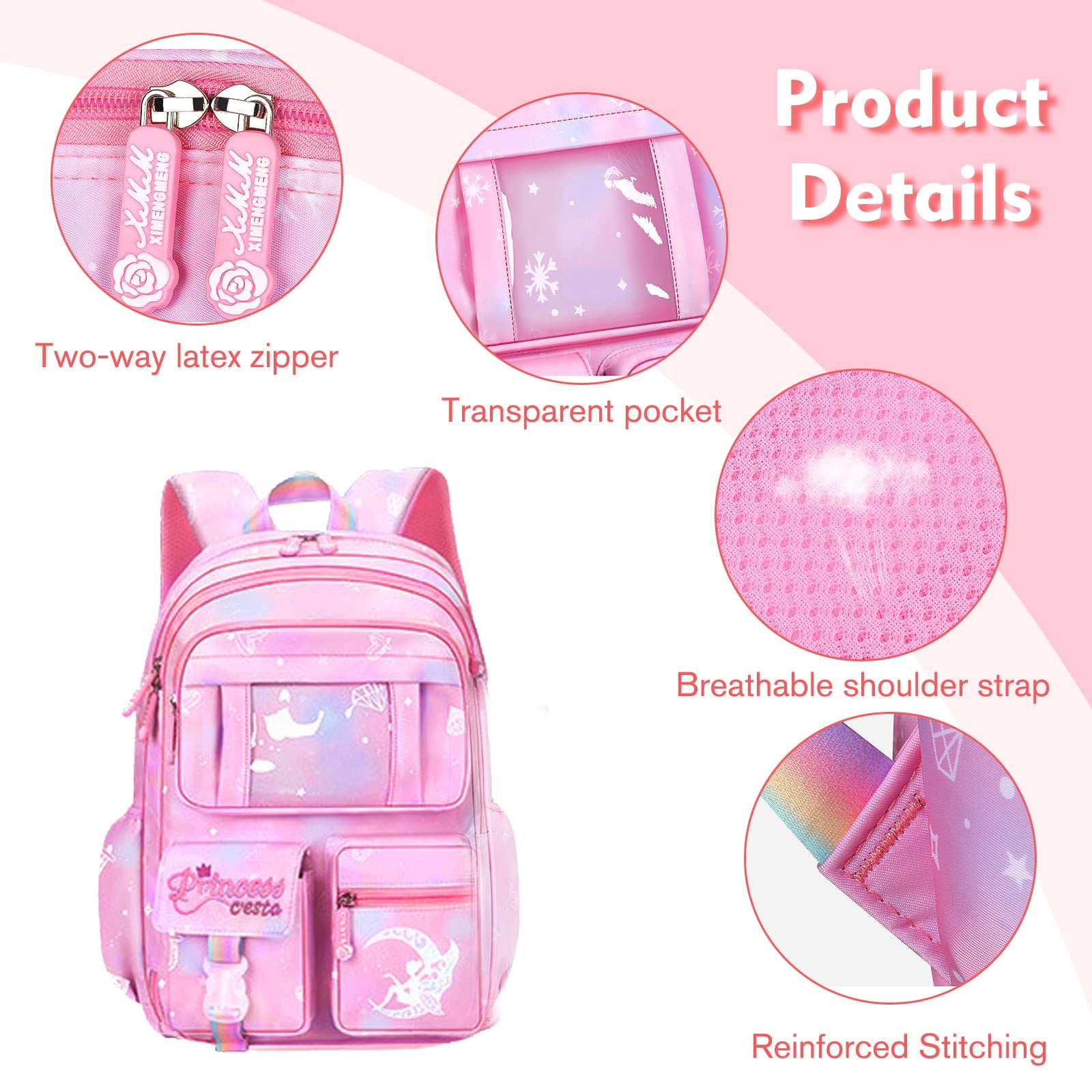 Foto 4 pulgar | Mochila Escolar Ficcug Rosa para Niña - Venta Internacional