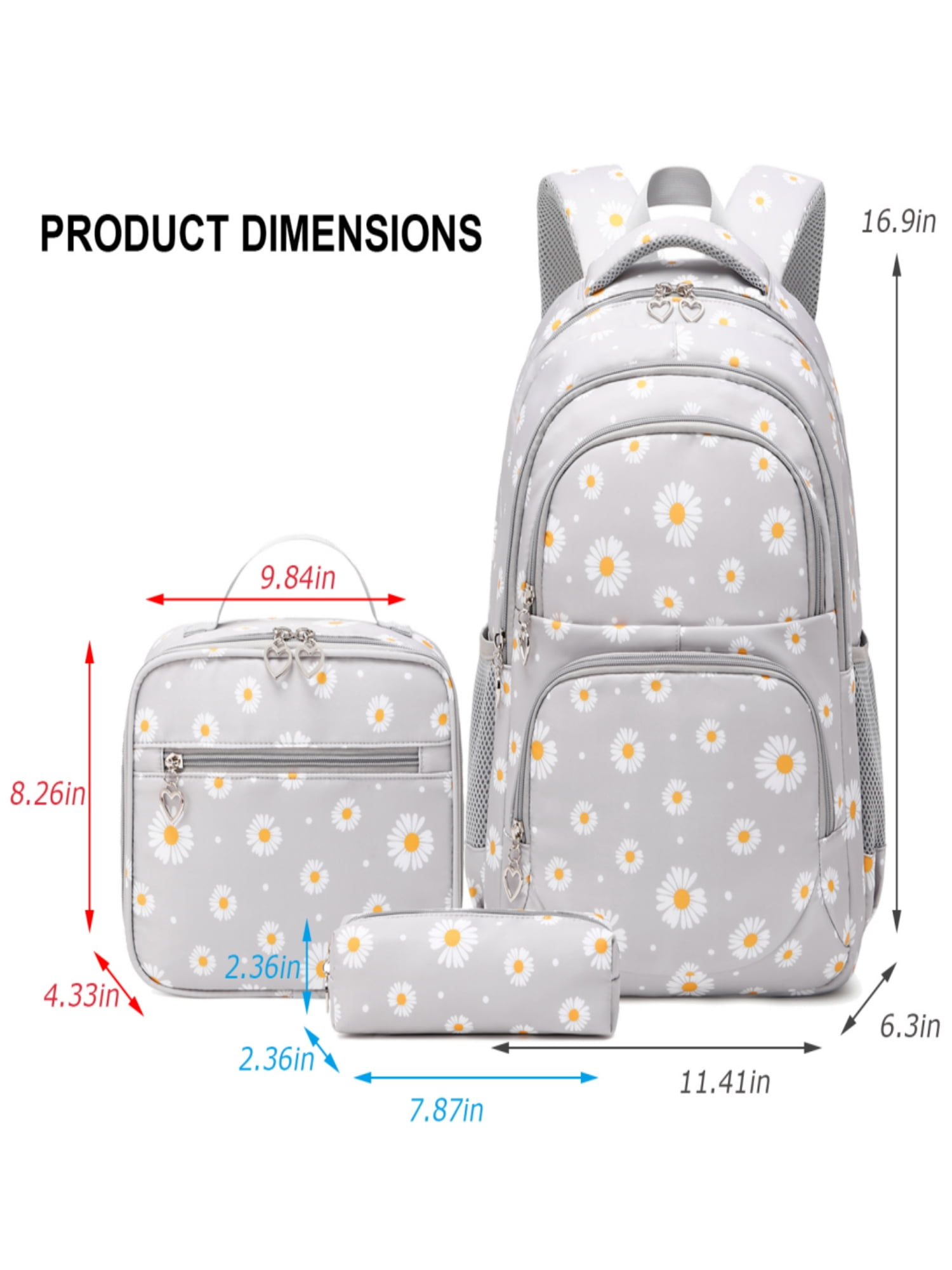 Foto 3 pulgar | Mochila Forestfish Grey Daisy con Lonchera y Bolígrafos para Niña - Venta Internacional