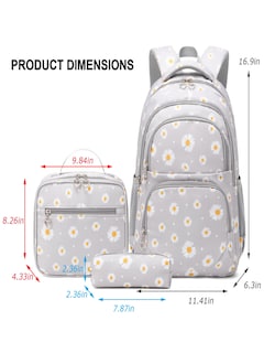 Foto 2 | Mochila Forestfish Grey Daisy con Lonchera y Bolígrafos para Niña - Venta Internacional