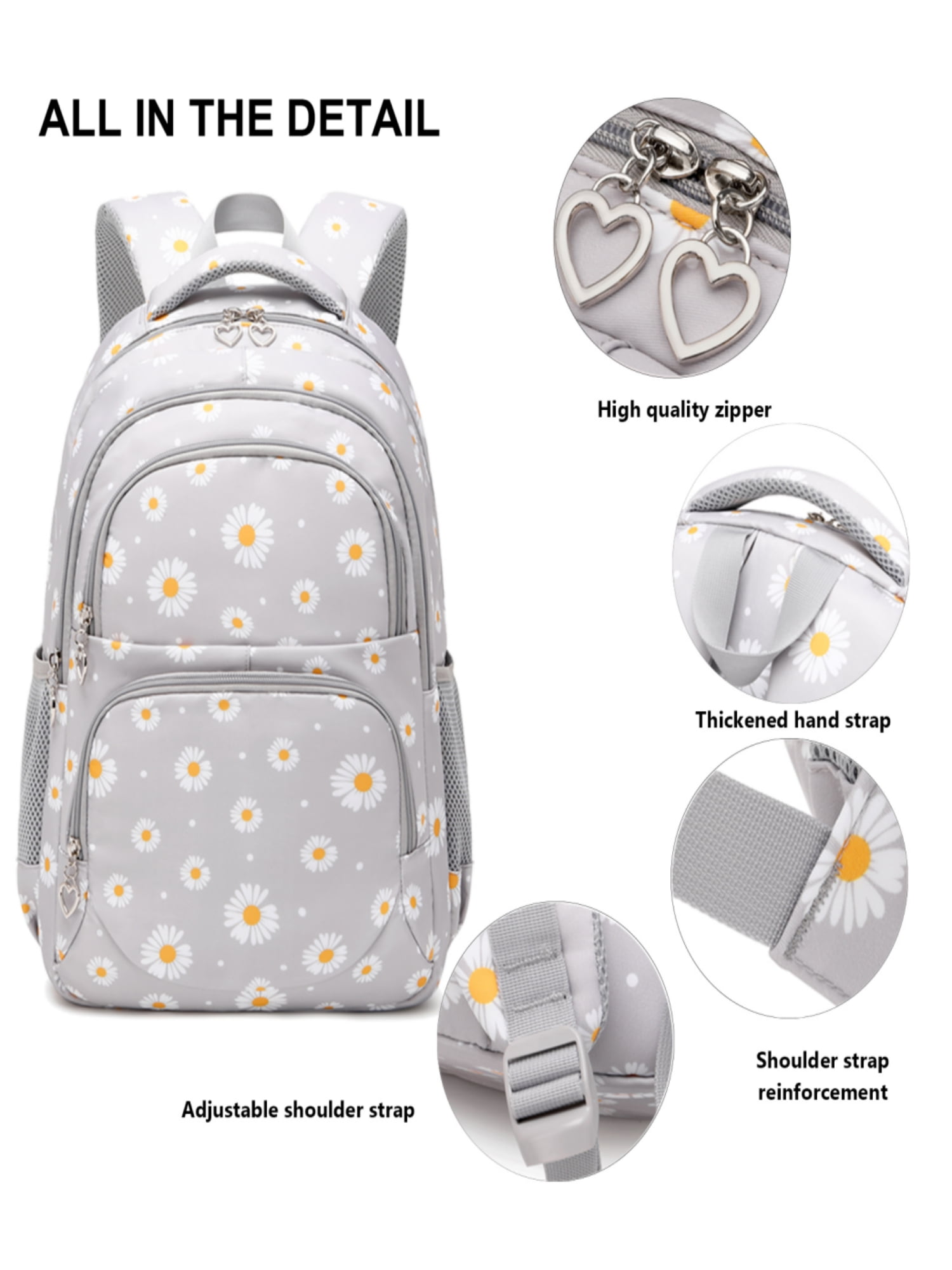 Foto 4 pulgar | Mochila Forestfish Grey Daisy con Lonchera y Bolígrafos para Niña - Venta Internacional