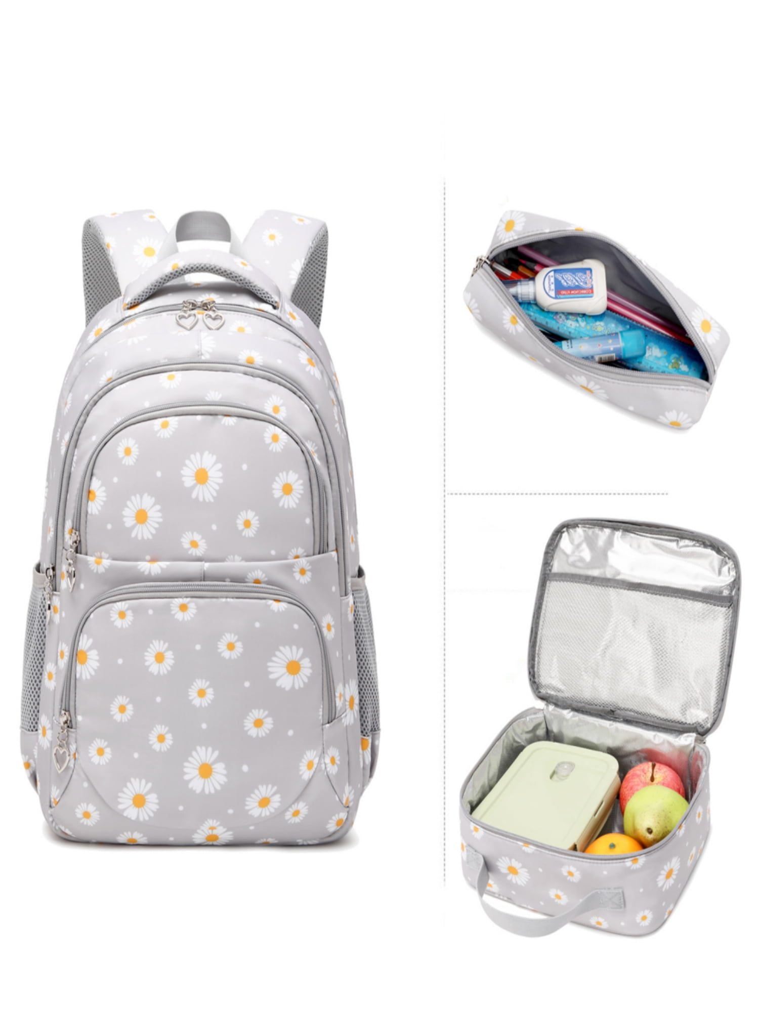 Foto 8 pulgar | Mochila Forestfish Grey Daisy con Lonchera y Bolígrafos para Niña - Venta Internacional