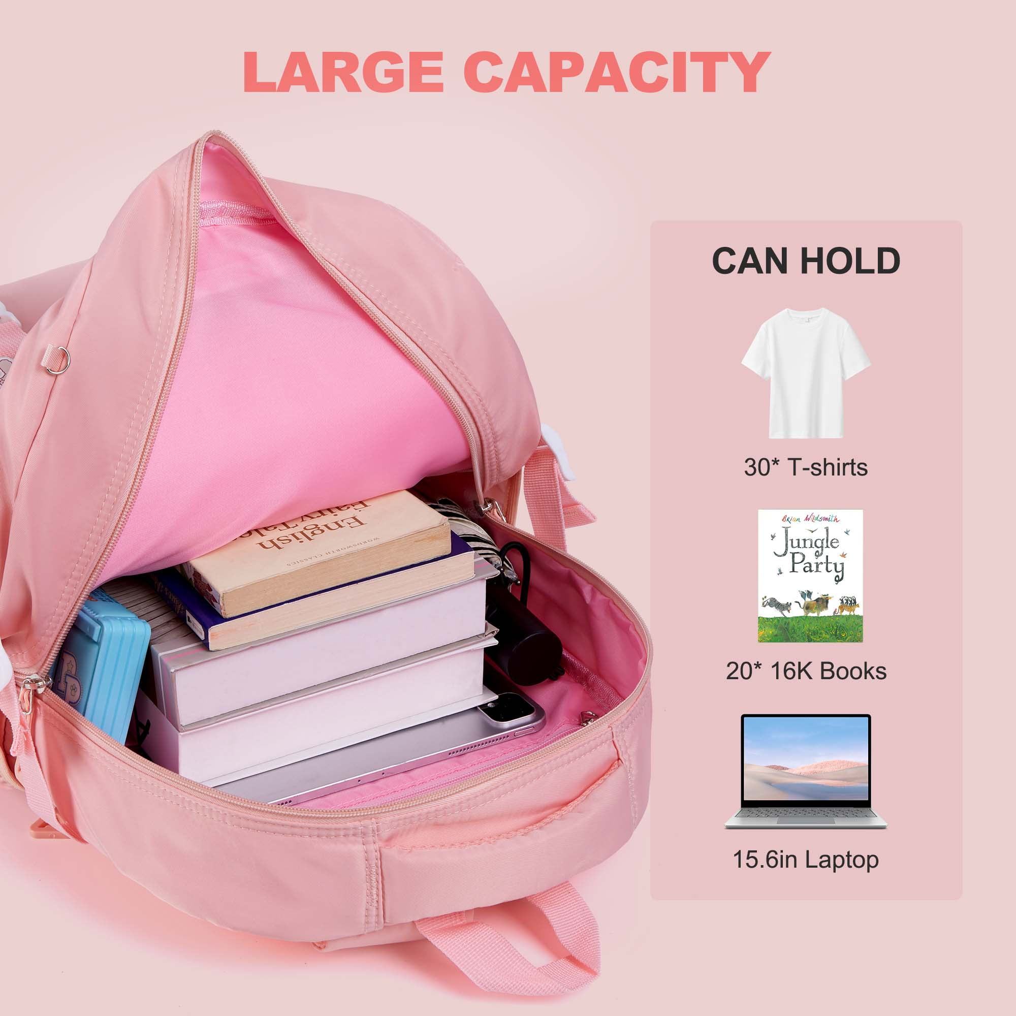 Foto 2 | Mochila Escolar Vbiger Impermeable de Nylon con Forma de Conejo para Niñas