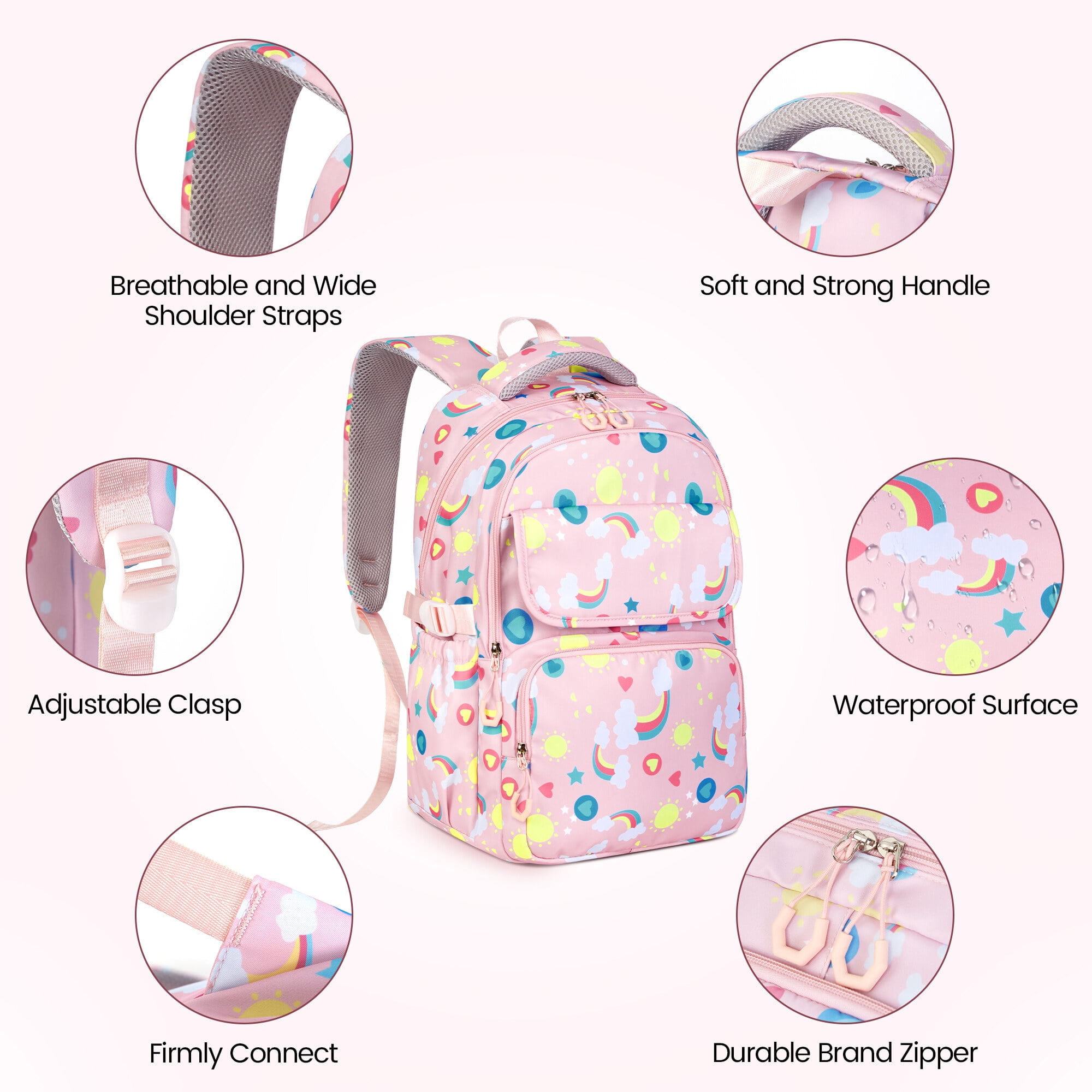 Foto 6 pulgar | Mochila Vbiger Kids Cute Rosa con Bolsa de Almuerzo y Lapicera - Venta Internacional