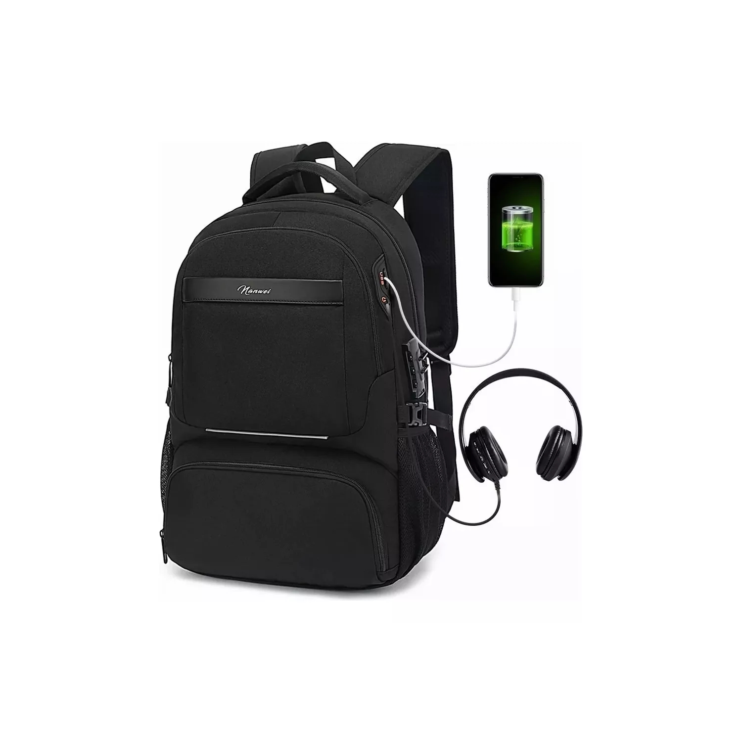 Mochila Negra para Portátil Antirrobo Impermeable - Venta Internacional
