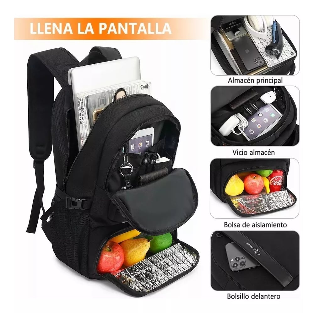 Foto 3 | Mochila Negra para Portátil Antirrobo Impermeable - Venta Internacional
