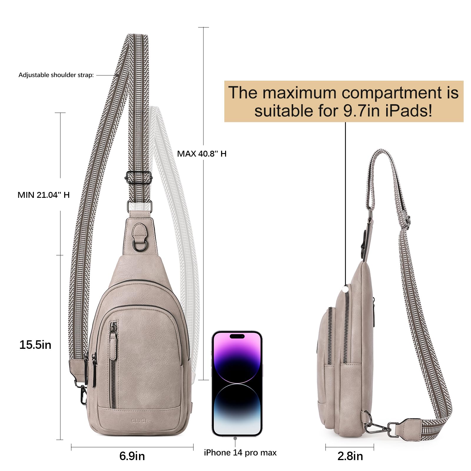 Foto 4 pulgar | Bolso Bandolera Cluci de Piel Gris para Mujer - Venta Internacional