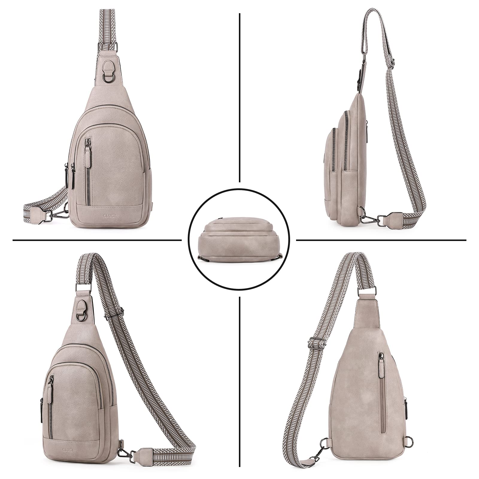 Foto 7 pulgar | Bolso Bandolera Cluci de Piel Gris para Mujer - Venta Internacional