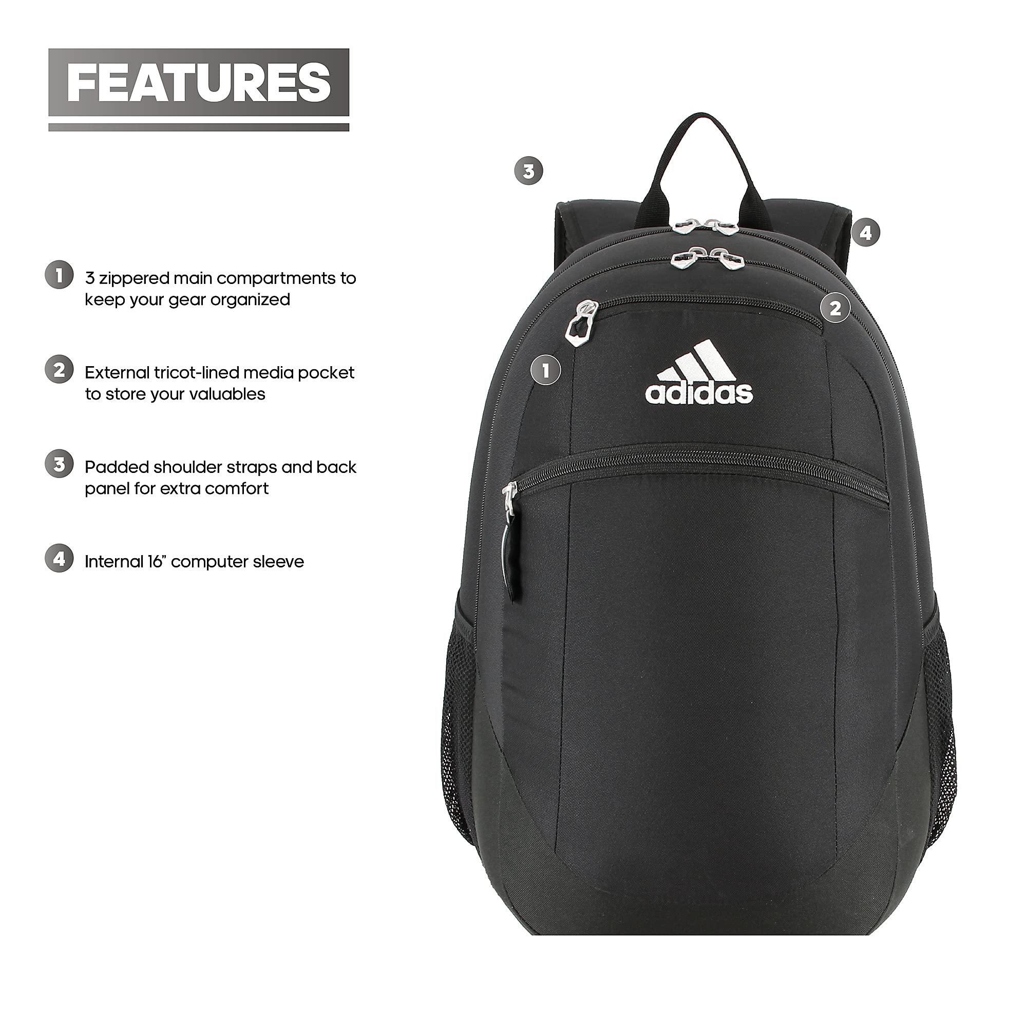 Foto 3 pulgar | Mochila Adidas Striker 2 Team Negra - Venta Internacional