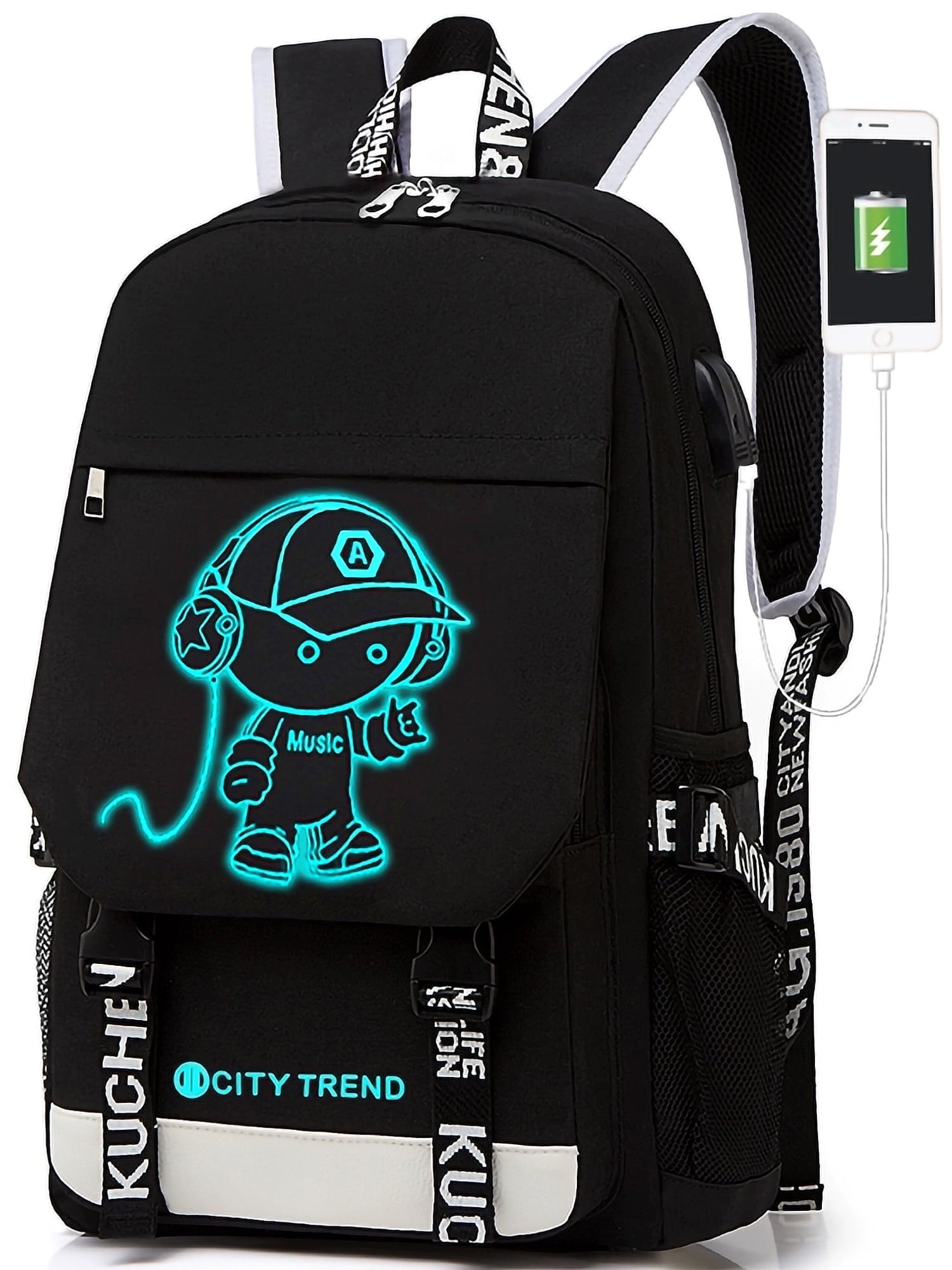 Foto 2 pulgar | Mochila Escolar Ficcug Luminous con Puerto USB para Portátil - Venta Internacional
