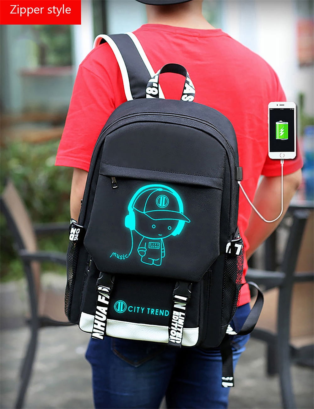 Foto 4 pulgar | Mochila Escolar Ficcug Luminous con Puerto USB para Portátil - Venta Internacional