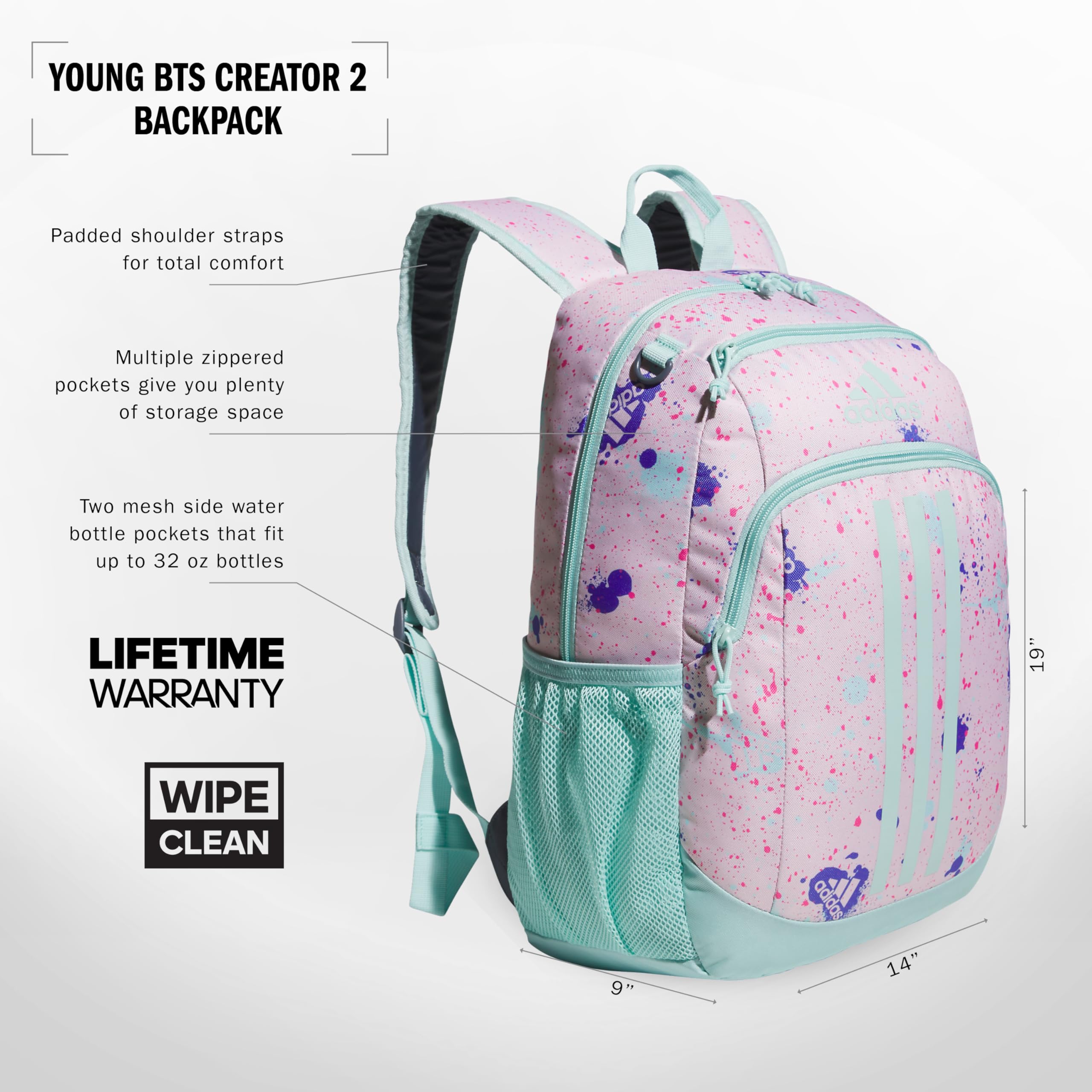 Foto 3 pulgar | Mochila Adidas Creator 2 Splatter Sandy Pink/Semi Flash Aqua - Venta Internacional