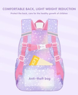 Foto 5 | Mochila Escolar para Niñas Ficcug Shoulder de Nailon Morada - Venta Internacional