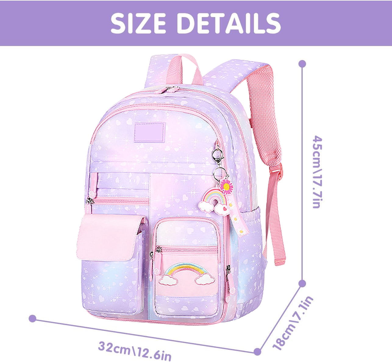 Foto 8 pulgar | Mochila Escolar para Niñas Ficcug Shoulder de Nailon Morada - Venta Internacional