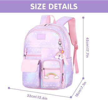 Foto 7 | Mochila Escolar para Niñas Ficcug Shoulder de Nailon Morada - Venta Internacional
