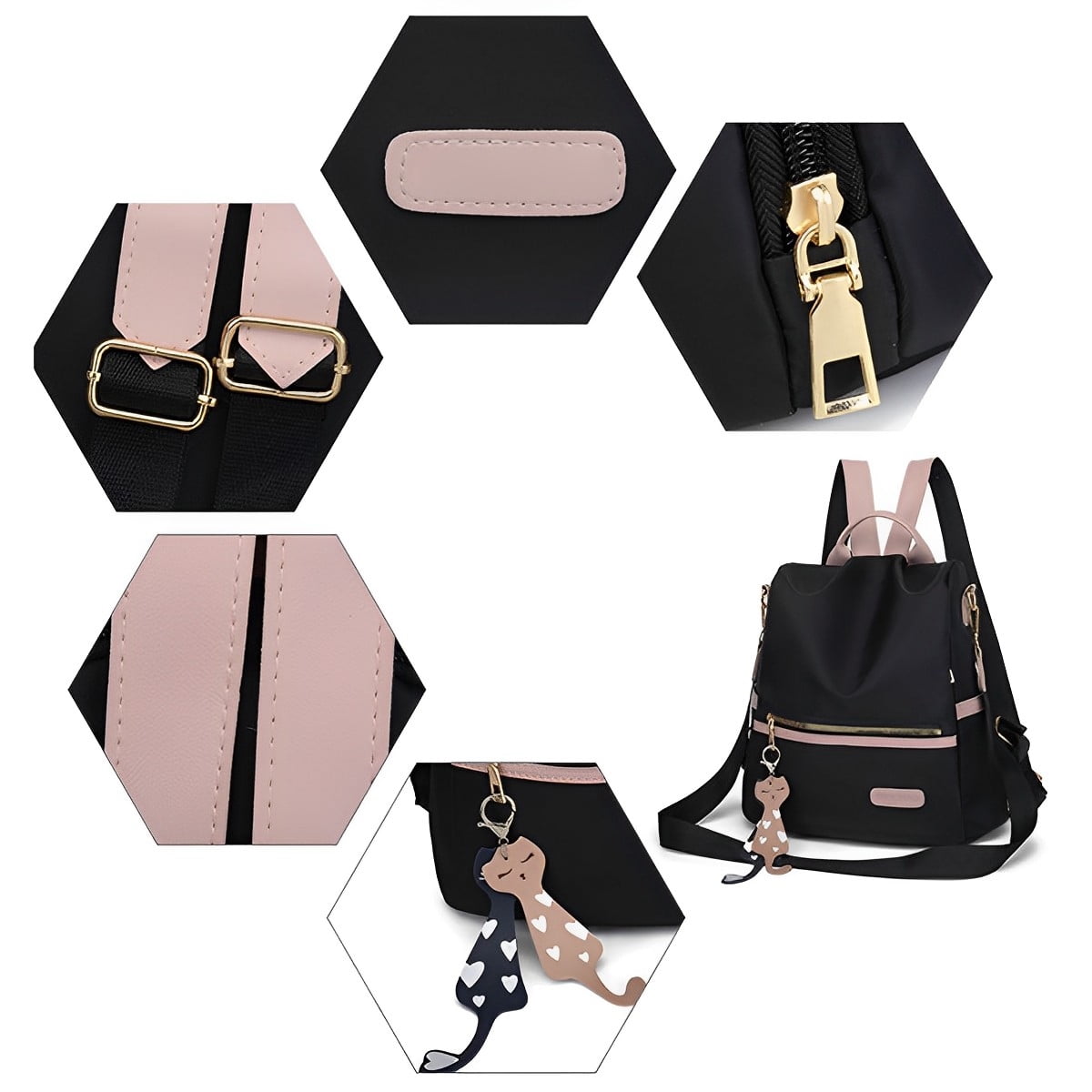 Foto 4 | Mochila Tcwhniev Casual de Nailon Negra para Mujer - Venta Internacional