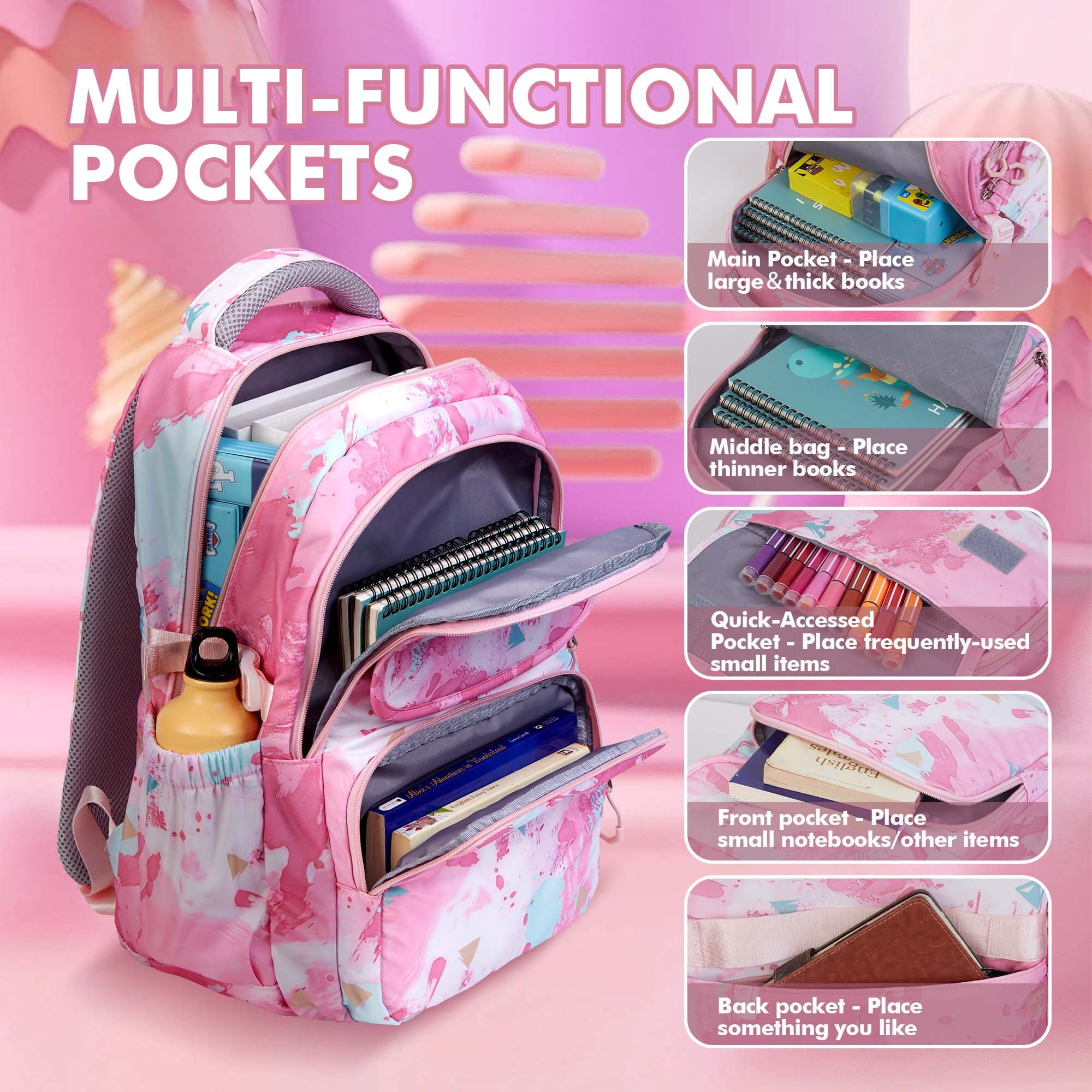Foto 6 pulgar | Mochila Escolar Vbiger Impermeable para Niñas Con Bolsa De Almuerzo - Venta Internacional