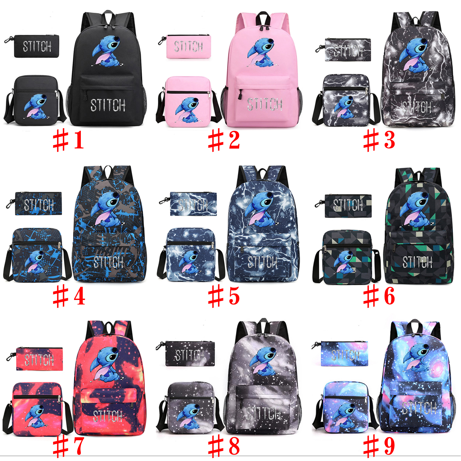 Foto 3 pulgar | Mochila Stitch Children Starry Night School 3 Unidades con Lápiz  - Venta Internacional