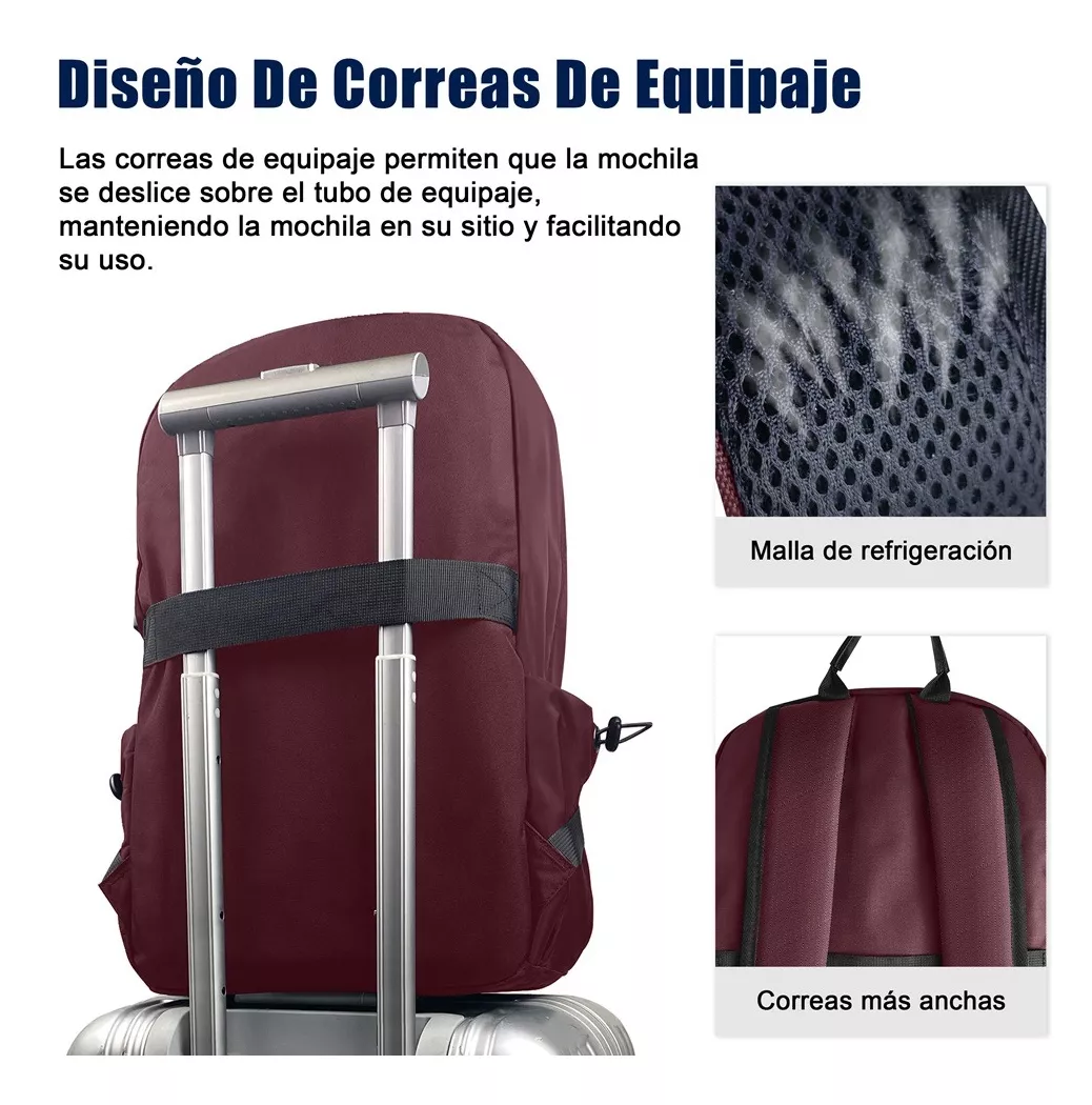 Foto 4 pulgar | Mochila Belug Vino para Laptop con Cargador USB