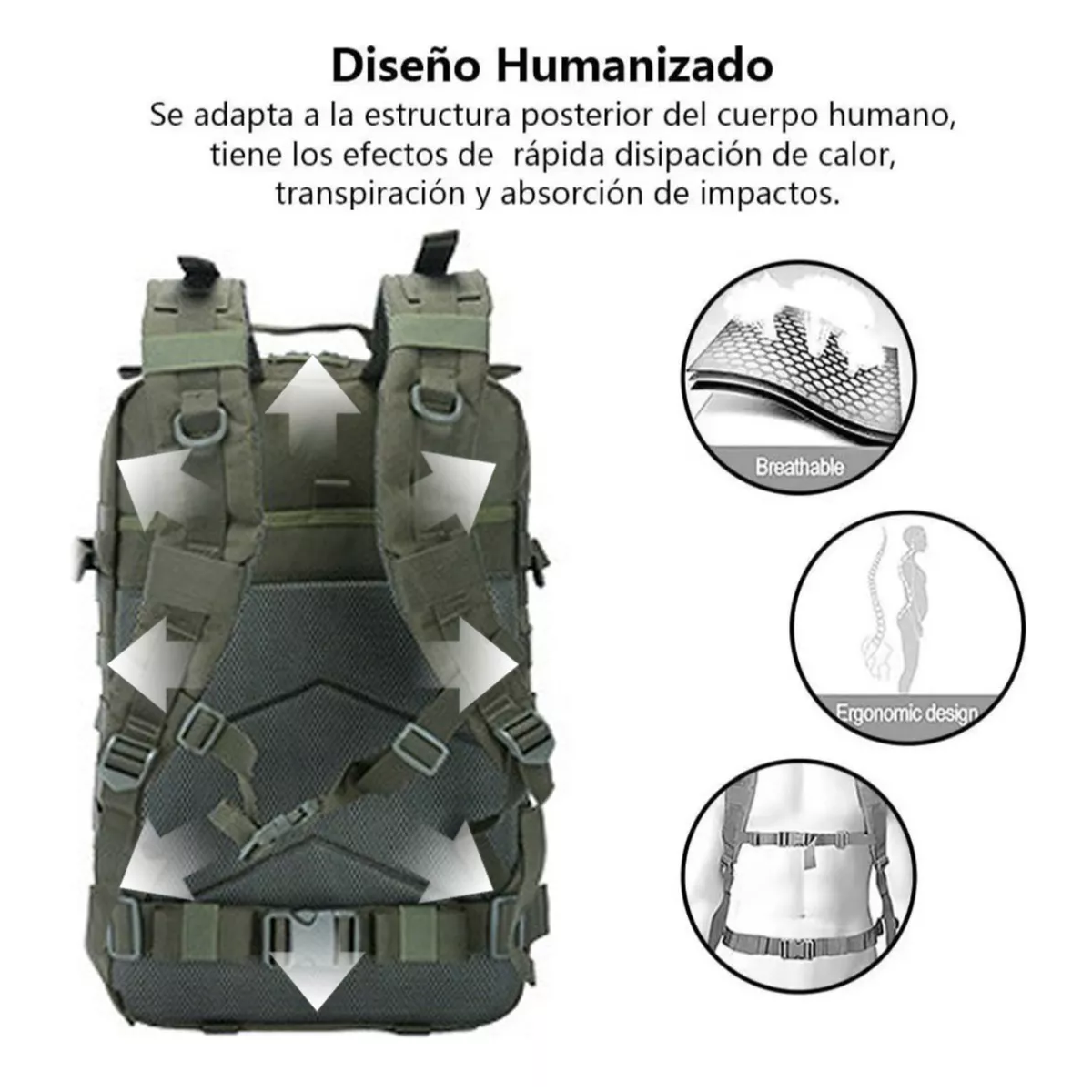 Foto 4 pulgar | Mochila Táctica Multifuncional Negra para Exteriores de 45 L Verde