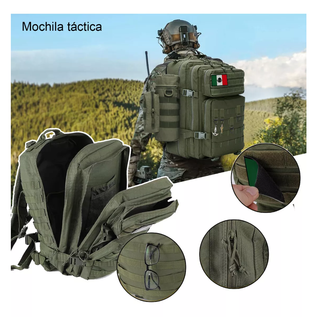 Foto 5 pulgar | Mochila Táctica Multifuncional Negra para Exteriores de 45 L Verde