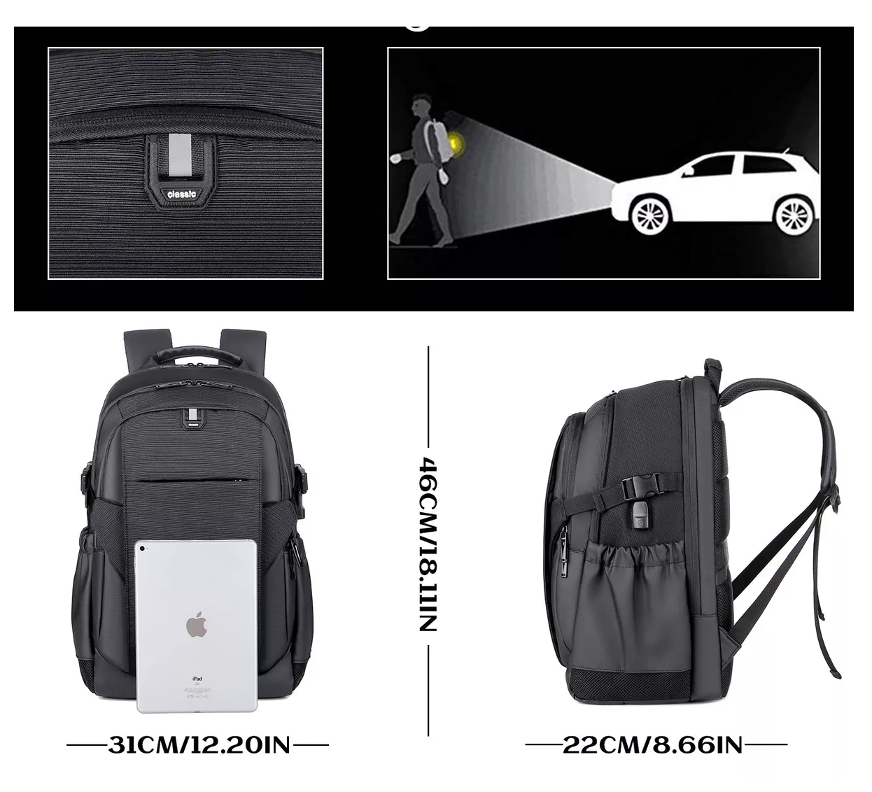 Foto 2 | Mochila Urbana Bb-2209 Negra 36L con Compartimento para Laptop y Puerto USB