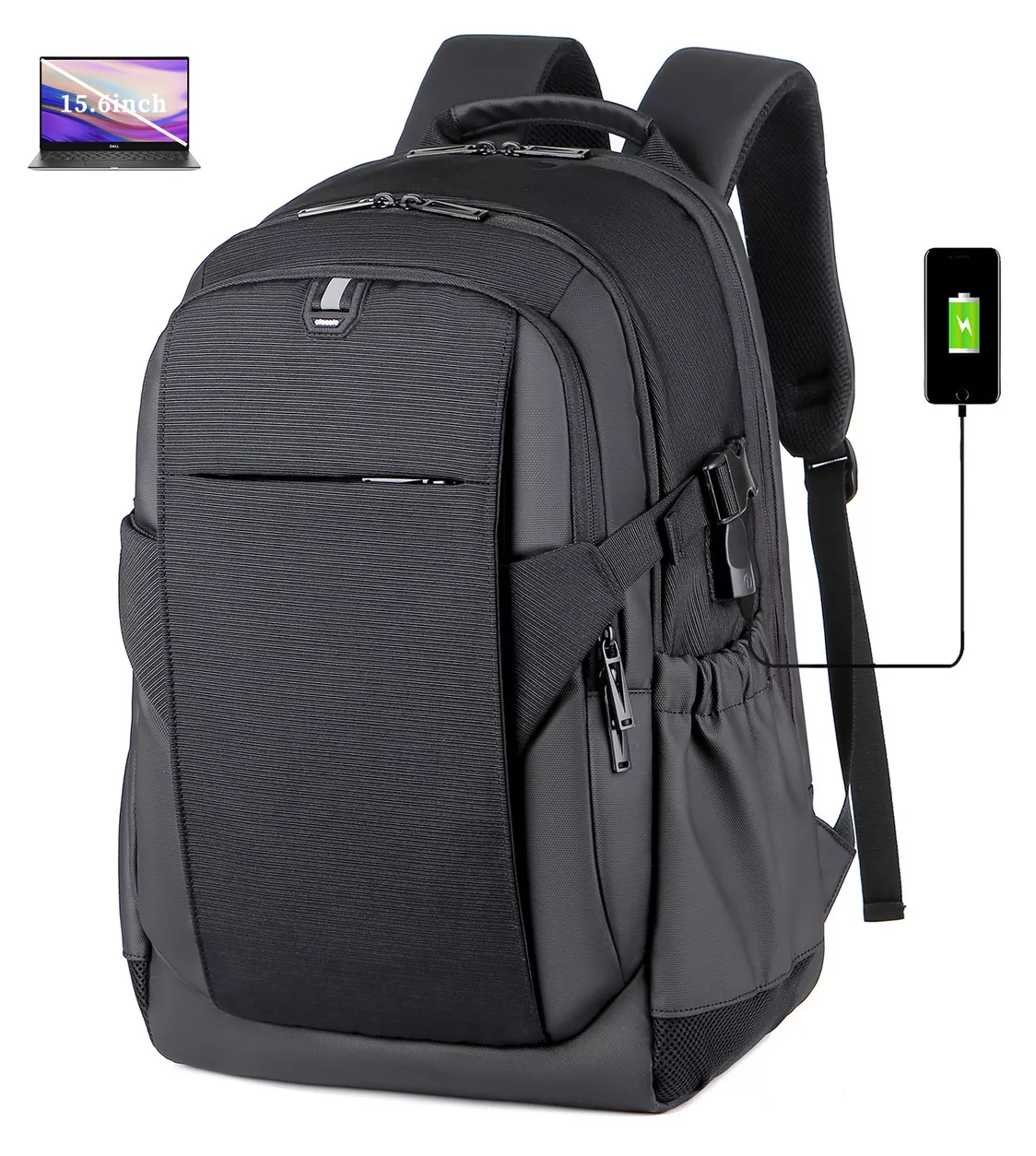 Foto 5 pulgar | Mochila Urbana Bb-2209 Negra 36L con Compartimento para Laptop y Puerto USB