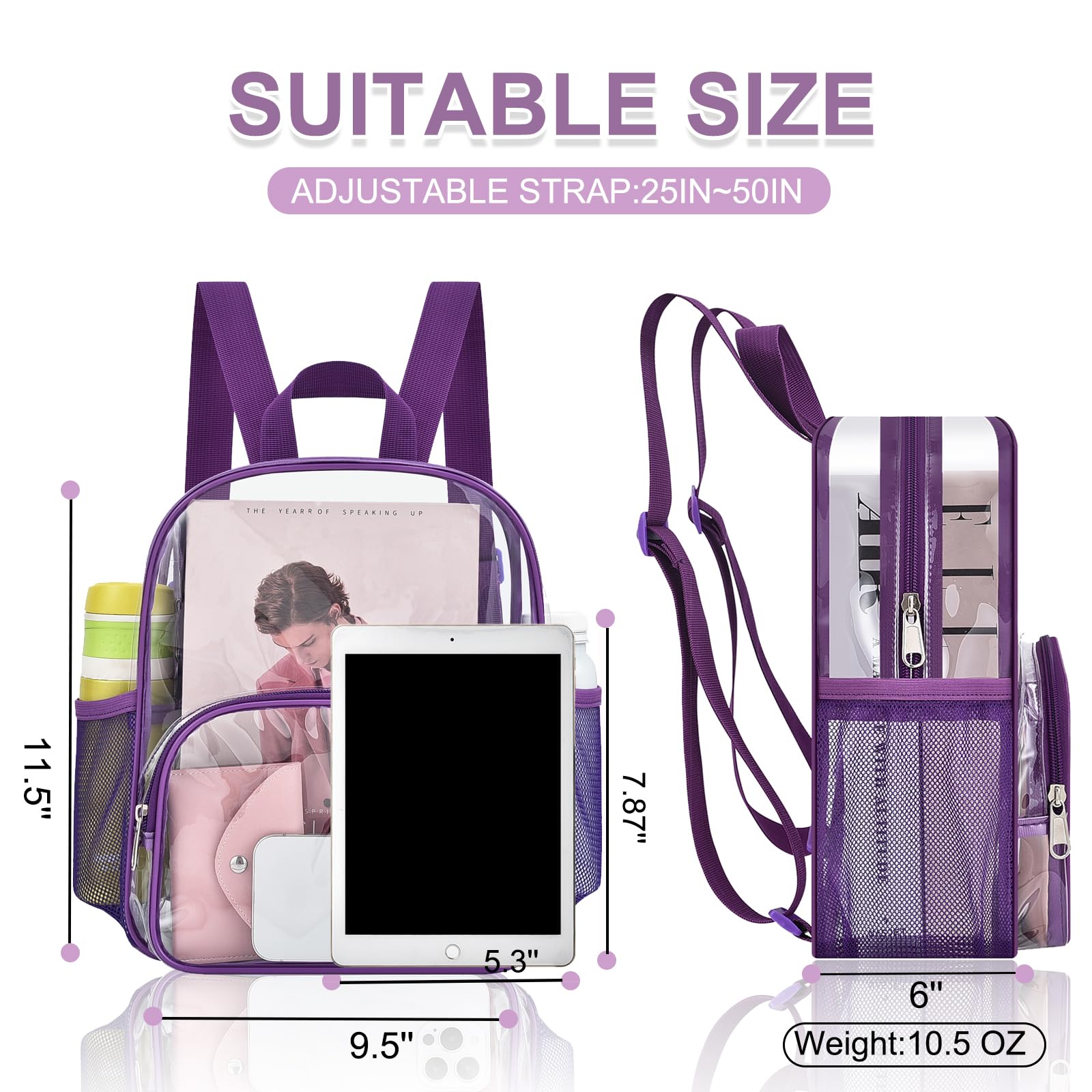 Foto 3 pulgar | Mochila Transparente Morada Busiuw para Eventos de 30 x 30 x 15 cm - Venta Internacional