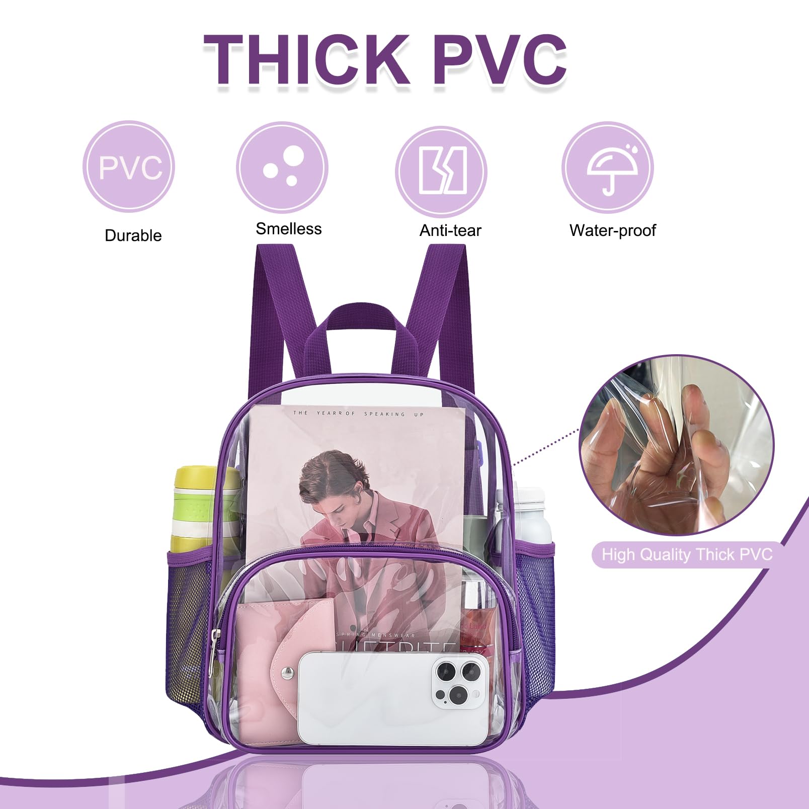 Foto 5 pulgar | Mochila Transparente Morada Busiuw para Eventos de 30 x 30 x 15 cm - Venta Internacional