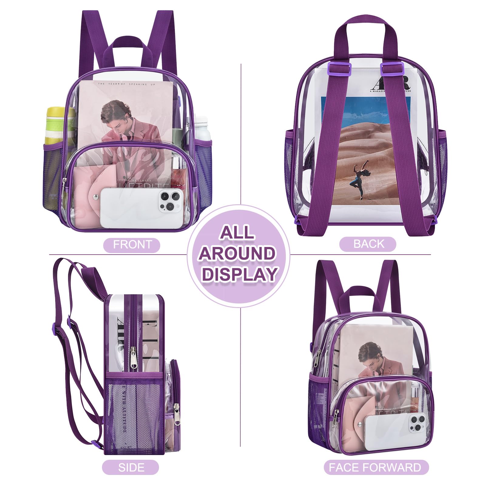 Foto 6 pulgar | Mochila Transparente Morada Busiuw para Eventos de 30 x 30 x 15 cm - Venta Internacional