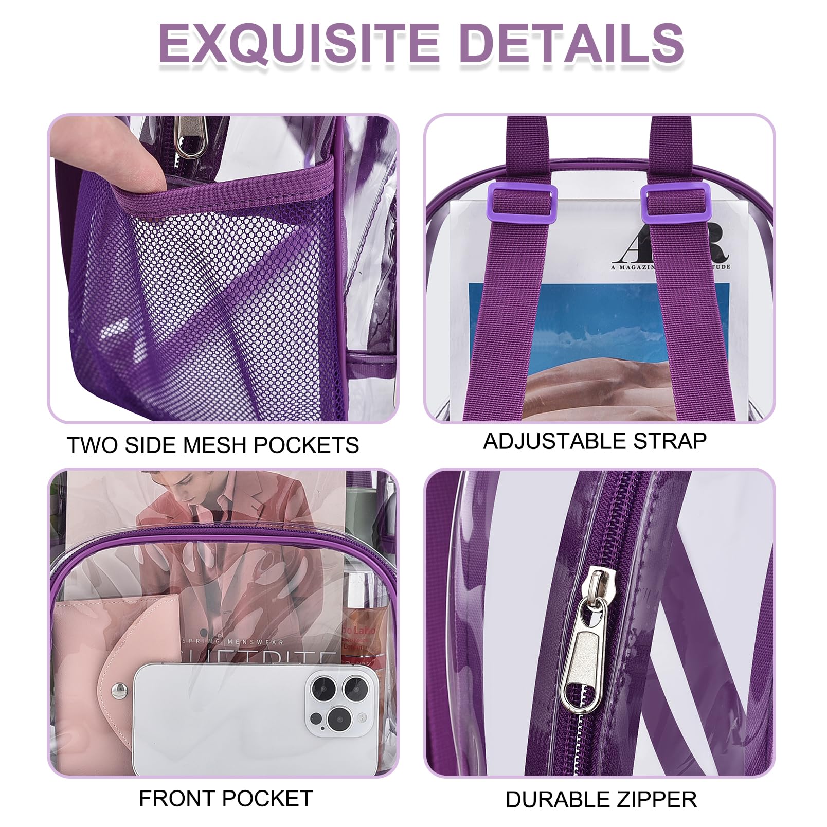 Foto 6 | Mochila Transparente Morada Busiuw para Eventos de 30 x 30 x 15 cm - Venta Internacional