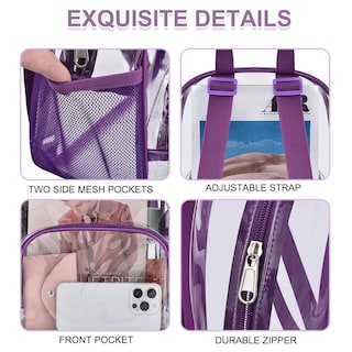 Foto 6 | Mochila Transparente Morada Busiuw para Eventos de 30 x 30 x 15 cm - Venta Internacional