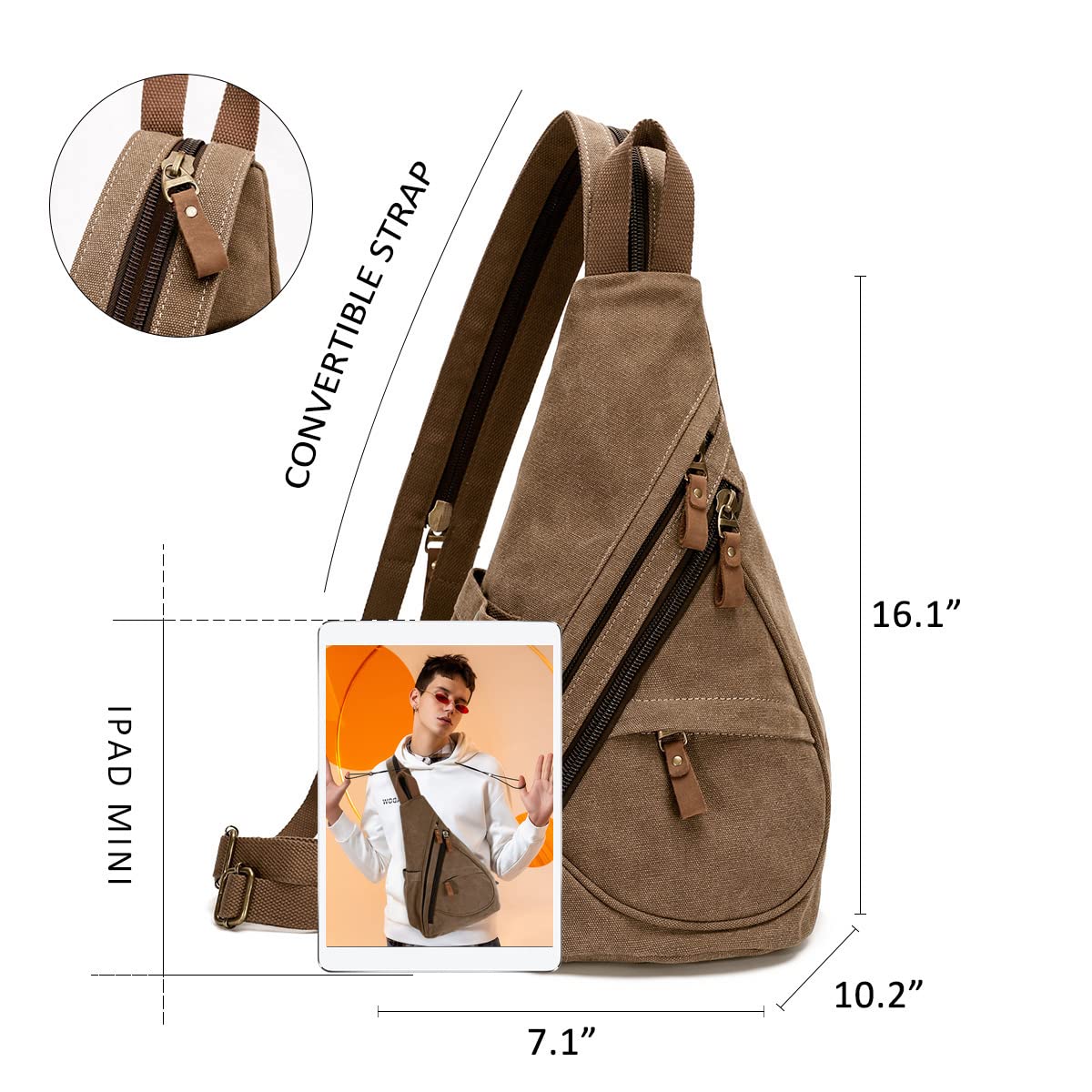 Foto 2 | Mochila Bandolera Pequeña de Lona Tipo Bandolera Café - Venta Internacional